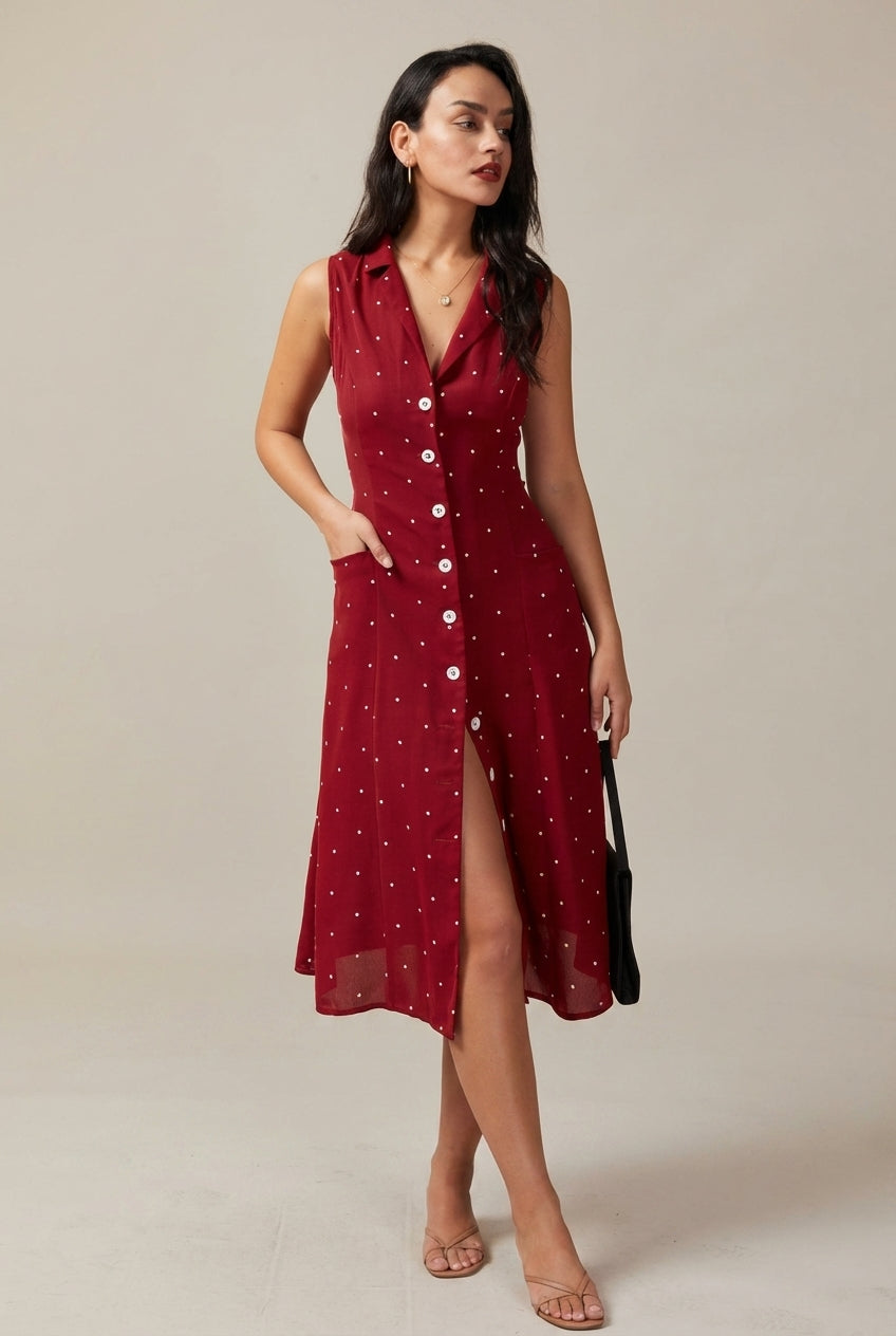 Chloe Grace | Red Polka Dot Midi Dress