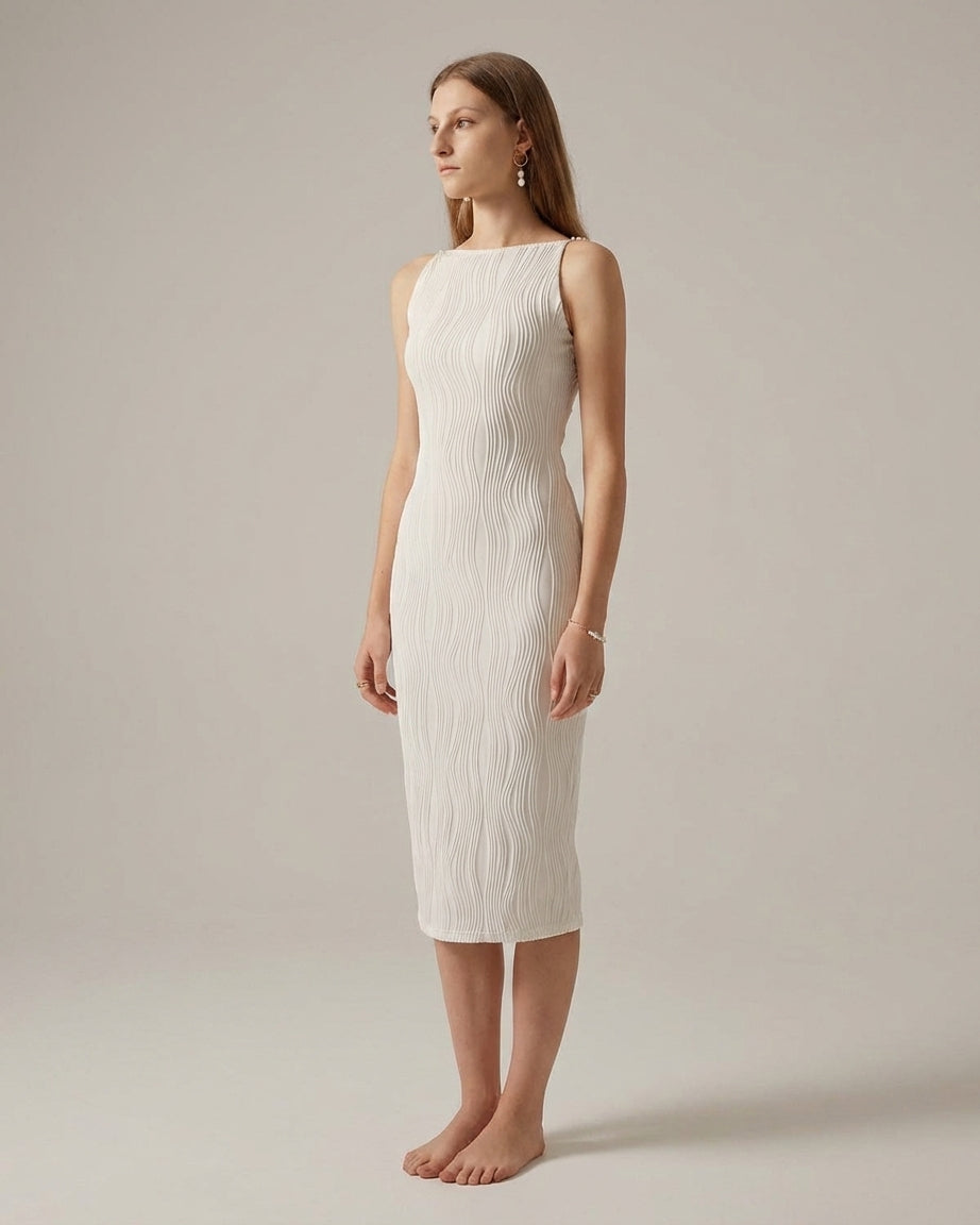 Mila Green | Water Ripple Cami Dress White