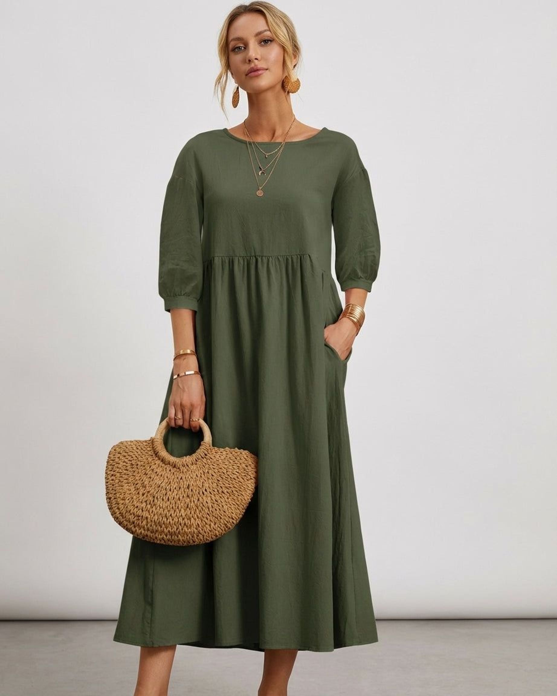 Celeste Brin | Women's Cotton Linen Midi Dress