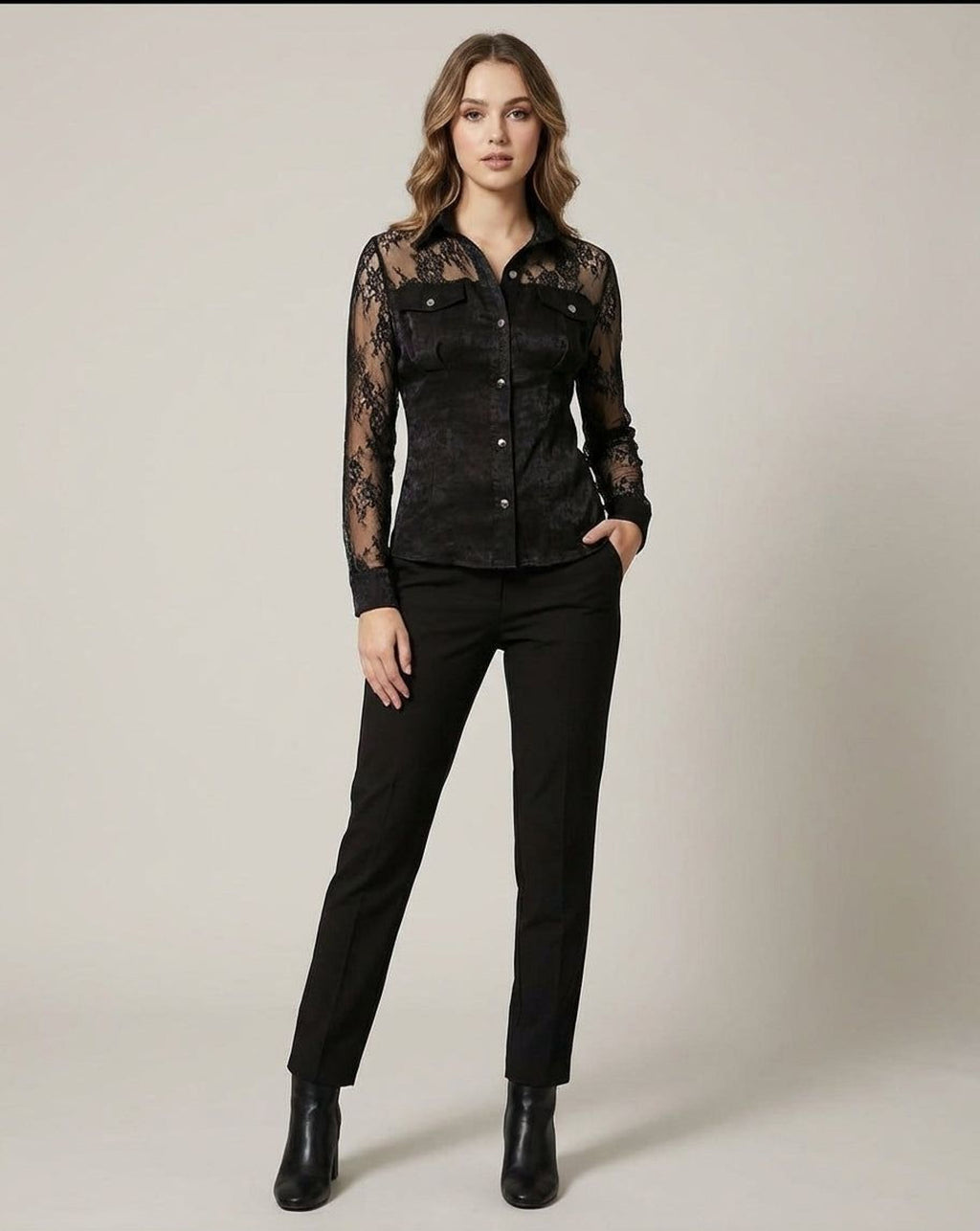 Claudine Valt | Women's Long Sleeve Lace Shirt Dress