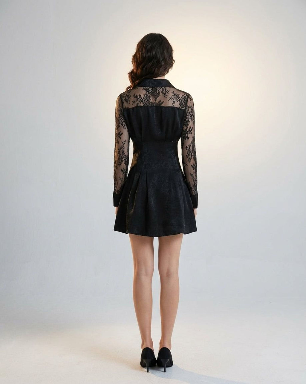 Claudine Valt | Women's Long Sleeve Lace Shirt Dress