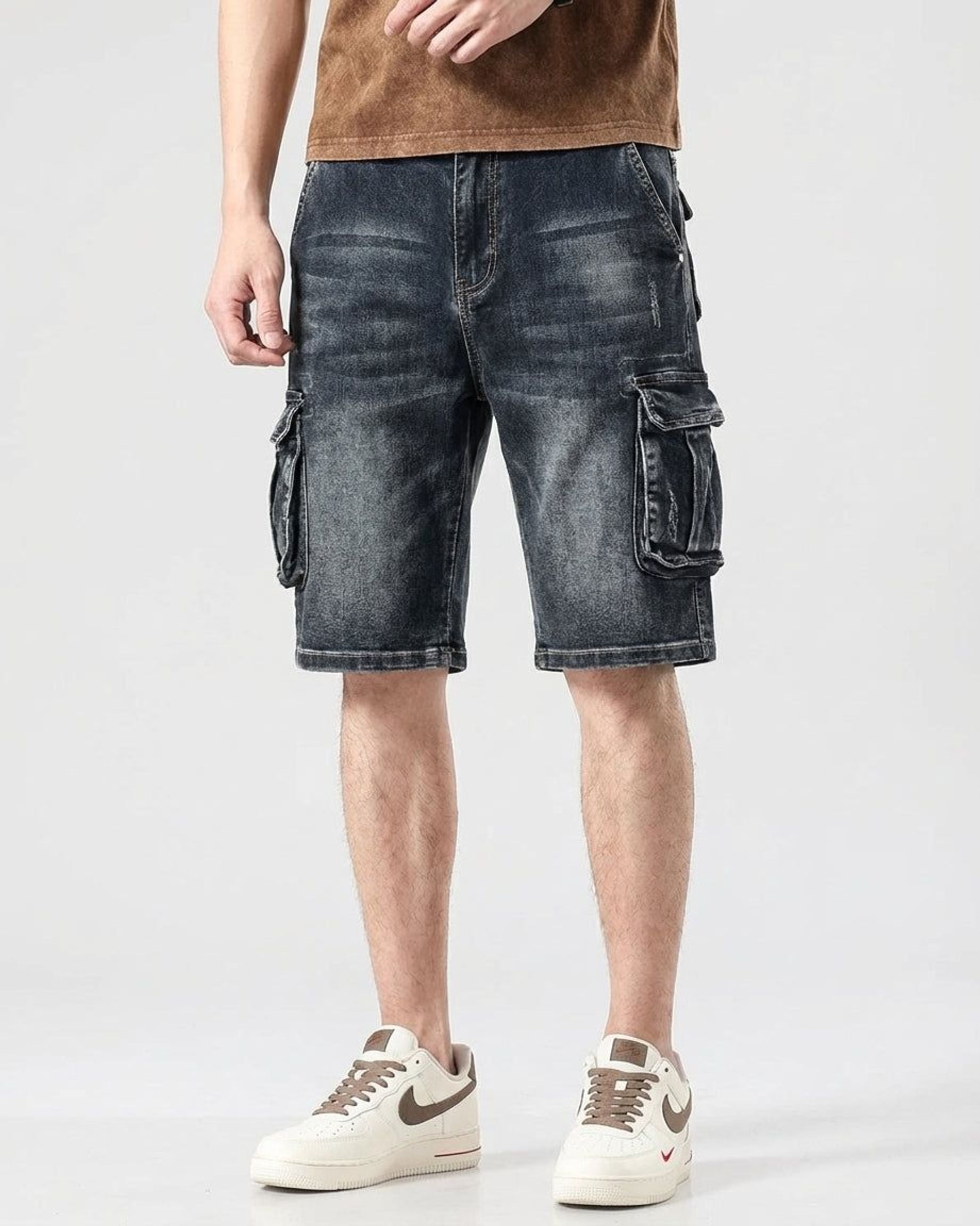 Thierry Vann | Men's Denim Cargo Shorts Blue