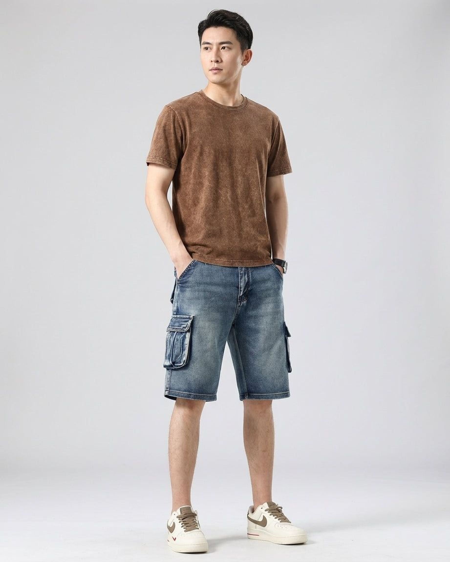 Thierry Vann | Men's Denim Cargo Shorts Blue