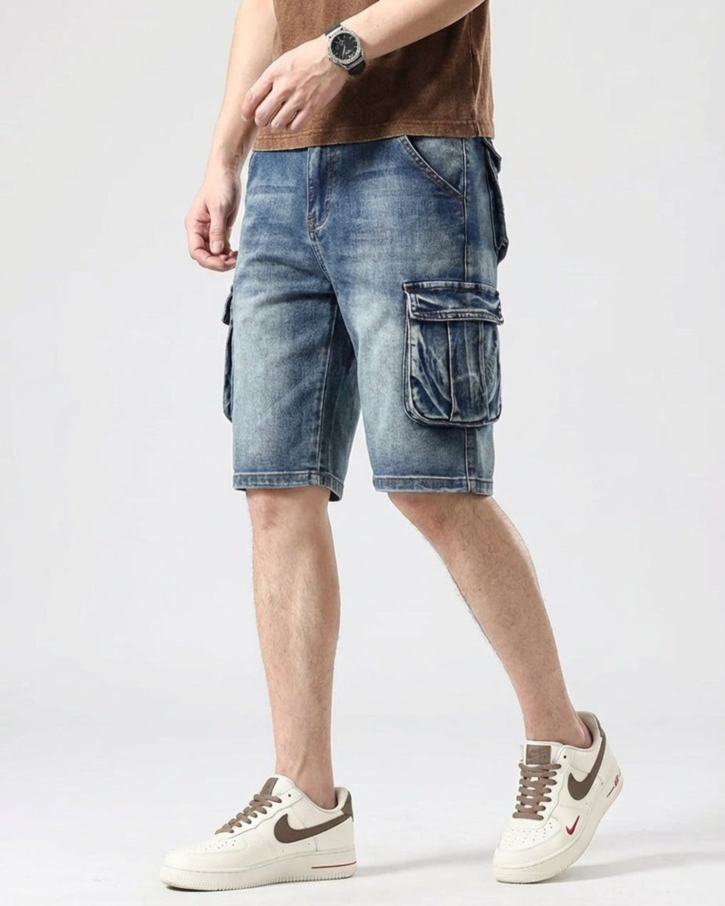 Thierry Vann | Men's Denim Cargo Shorts Blue