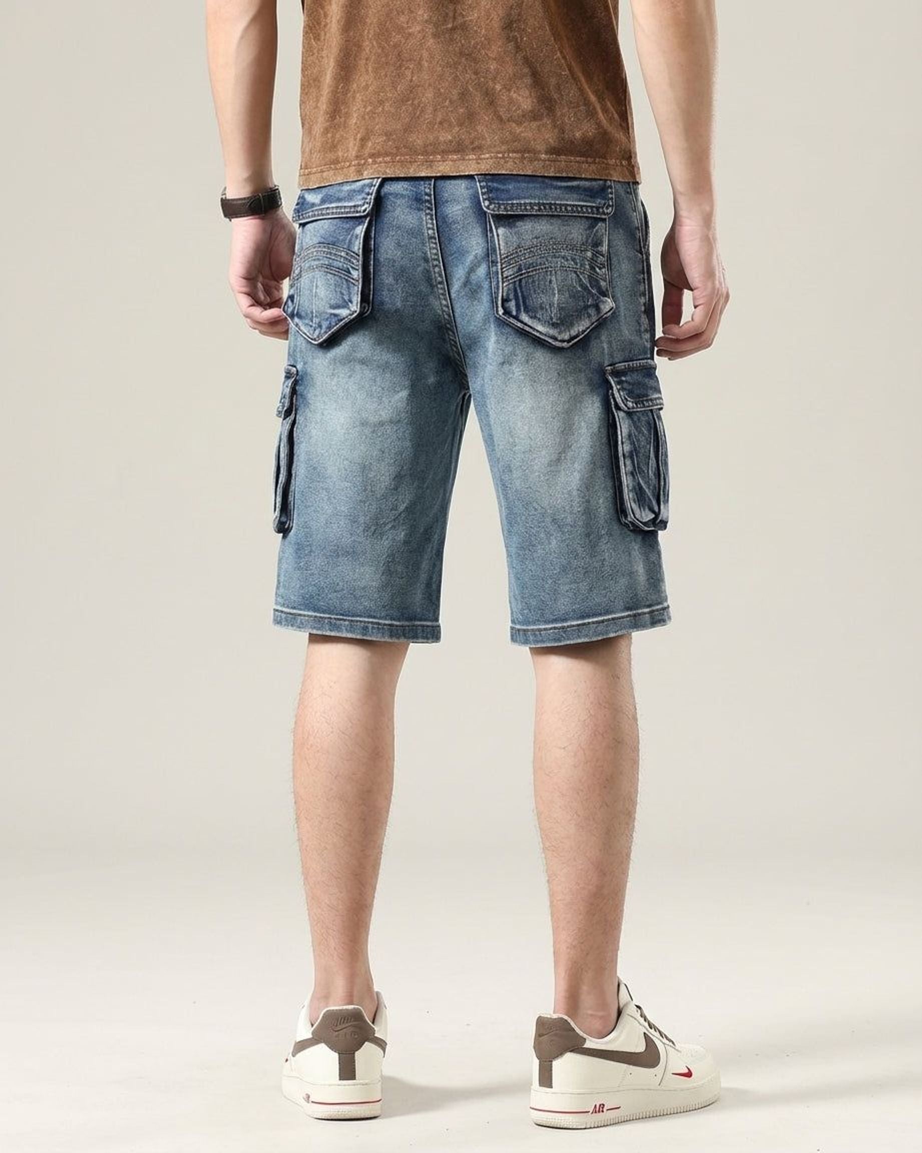 Thierry Vann | Men's Denim Cargo Shorts Blue