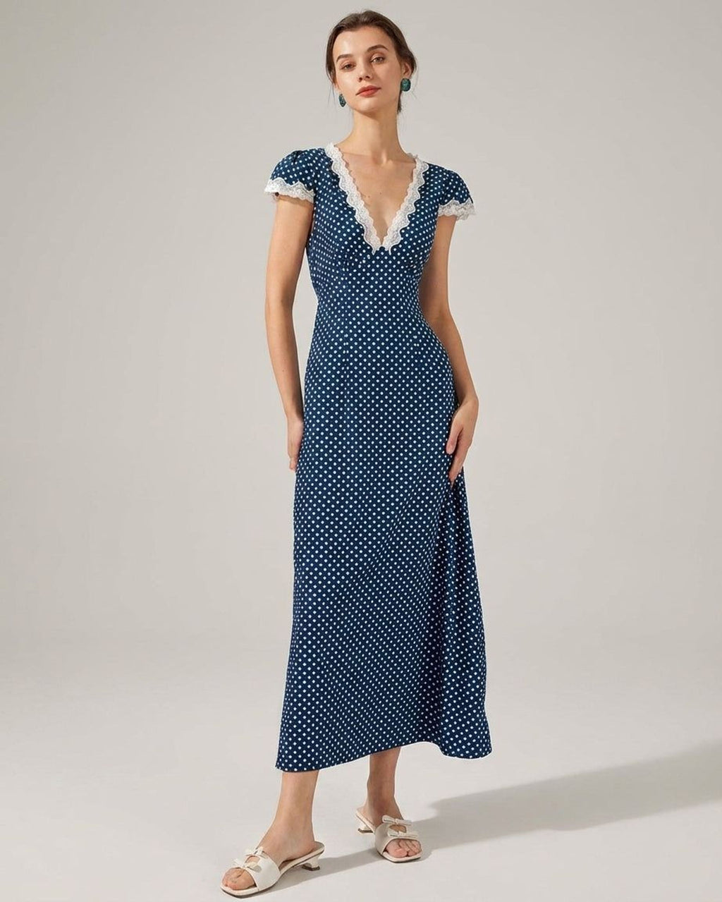 Elodie Tryst | Women's V Neck Polka Dot Maxi Dress