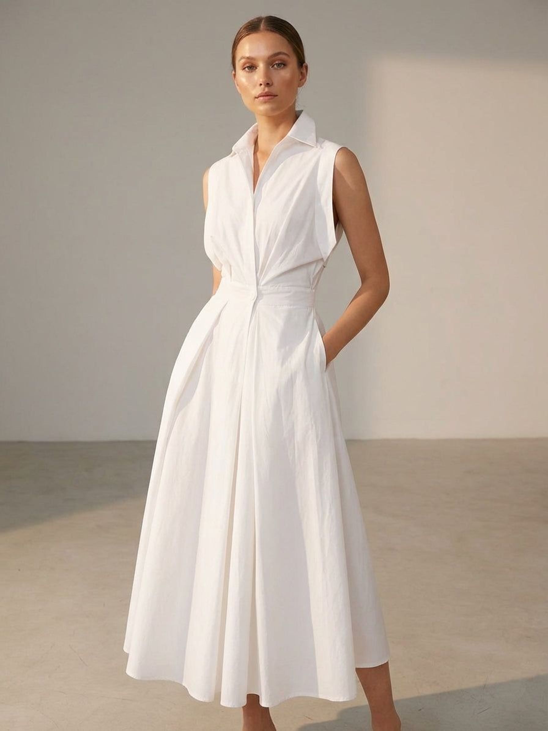 Elodie Vira | Women's Urban Cotton Shirt Collar Dress