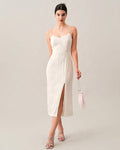 Elodie Varn | Women's Wave Textured Pearl Strap Midi Dress