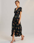 Elodie Varn | Women's Black Floral V Neck Maxi Dress
