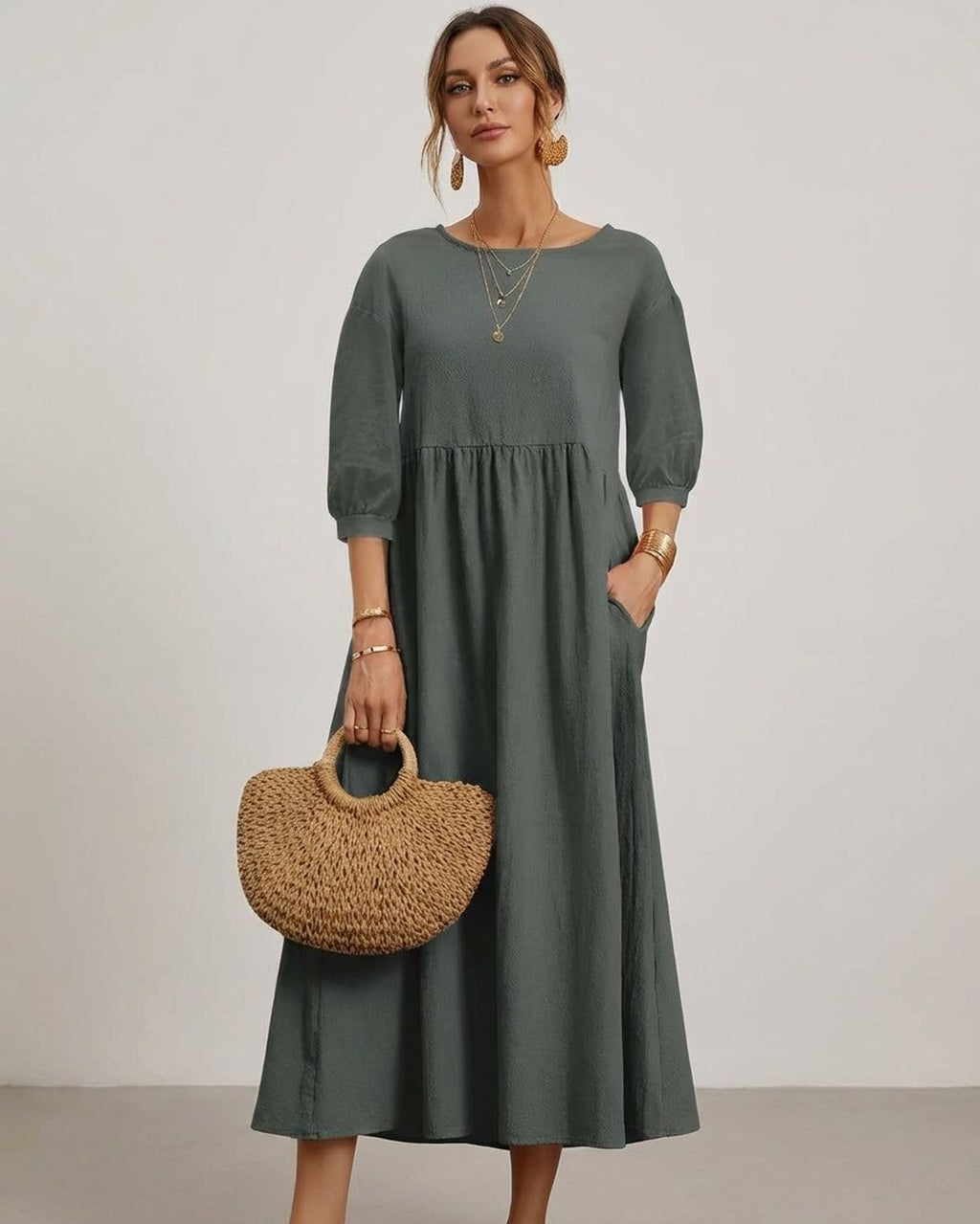 Celeste Brin | Women's Cotton Linen Midi Dress