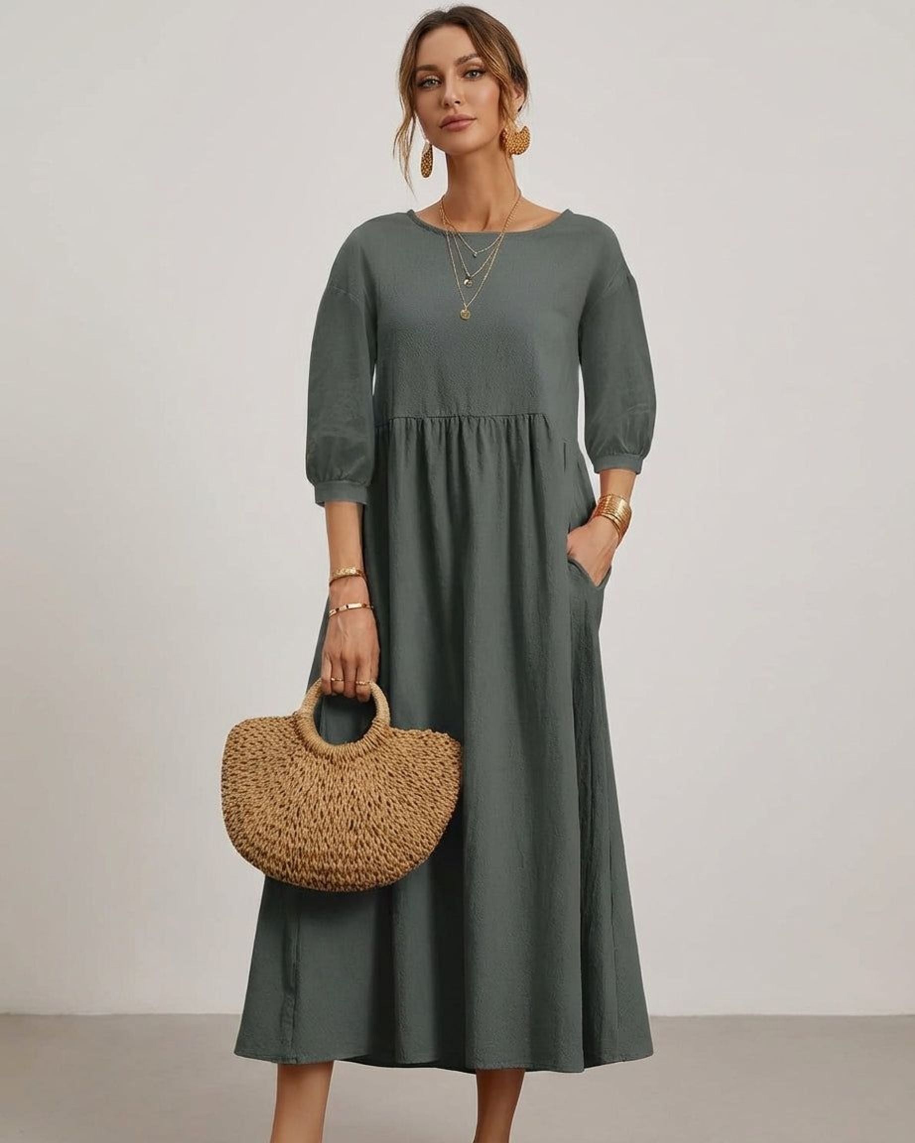 Celeste Brin | Women's Cotton Linen Midi Dress