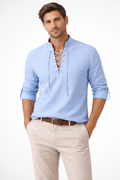 Ronan Vex | Men's Linen Lace-Up Casual Shirt