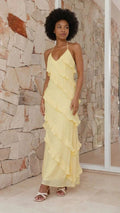 Elise Vant | Women's Halter Maxi Dress in Yellow and Black