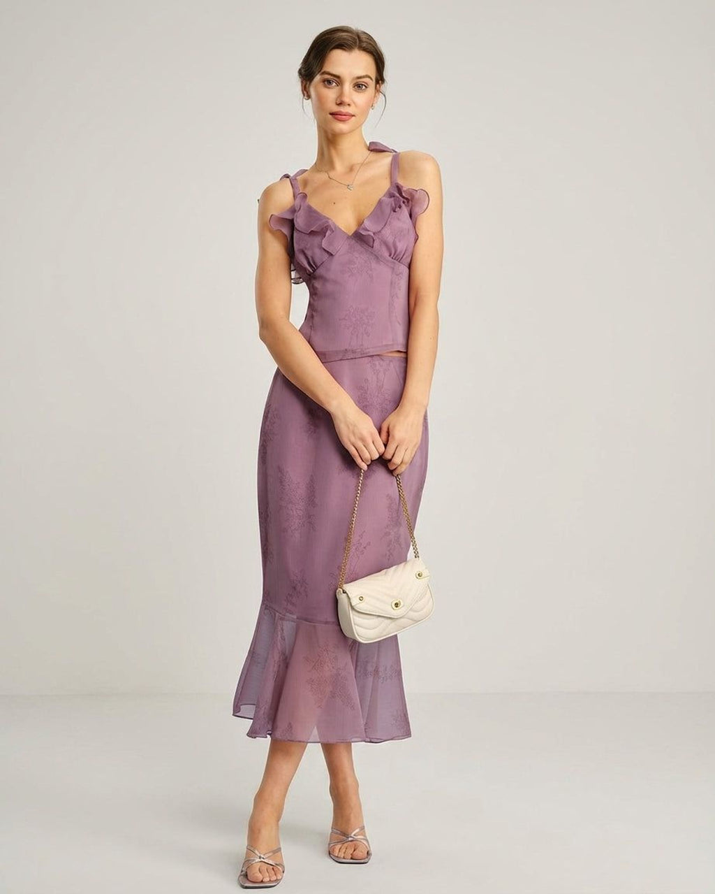 Elodie Vesper | Women's Floral Ruffle Purple Tank Top