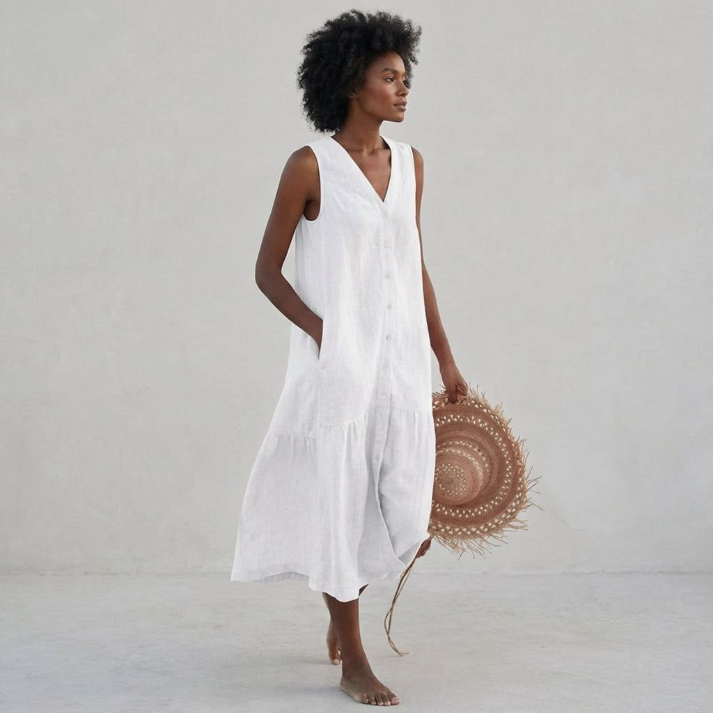 Elara Fynn | Women's V-Neck Linen Dress