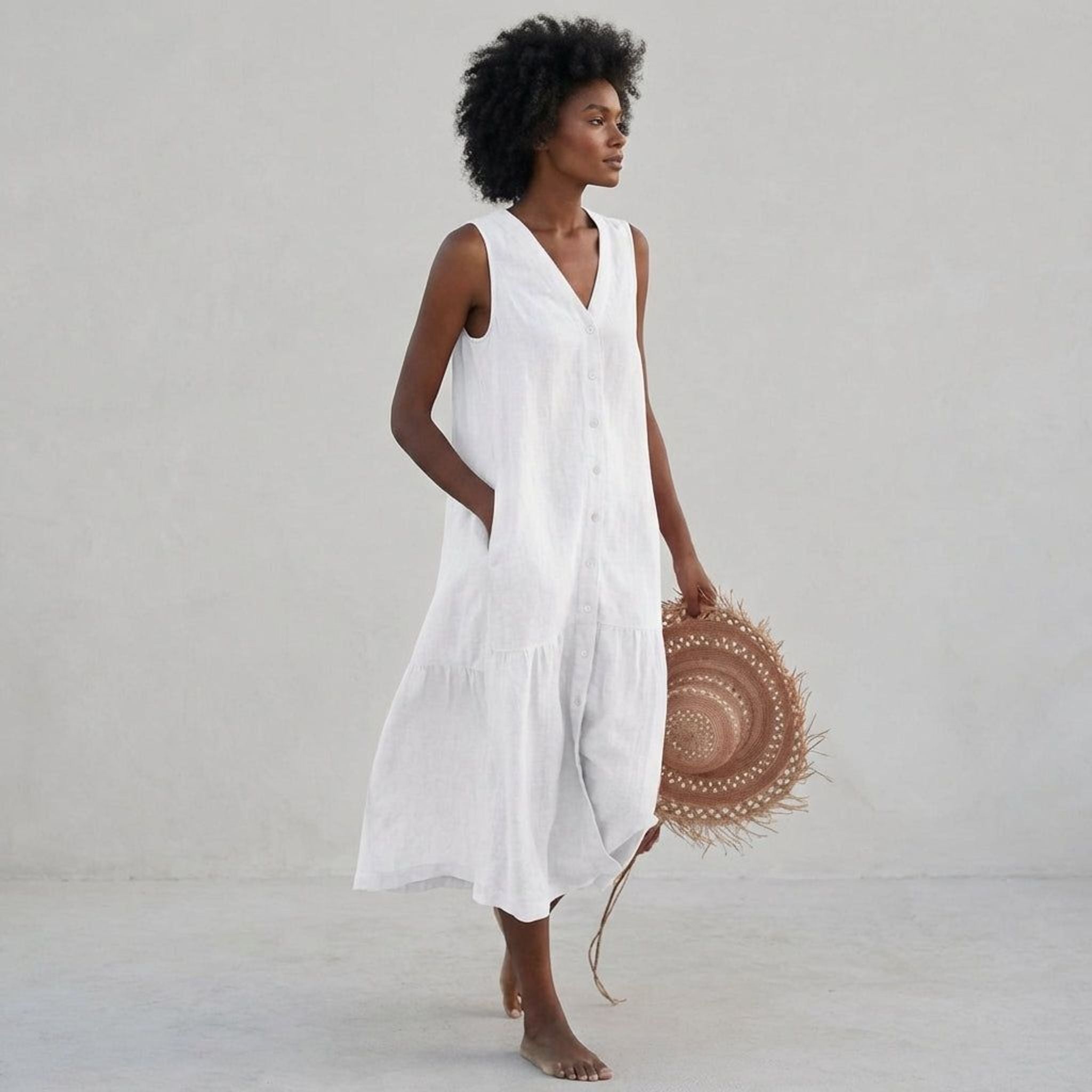 Elara Fynn | Women's V-Neck Linen Dress