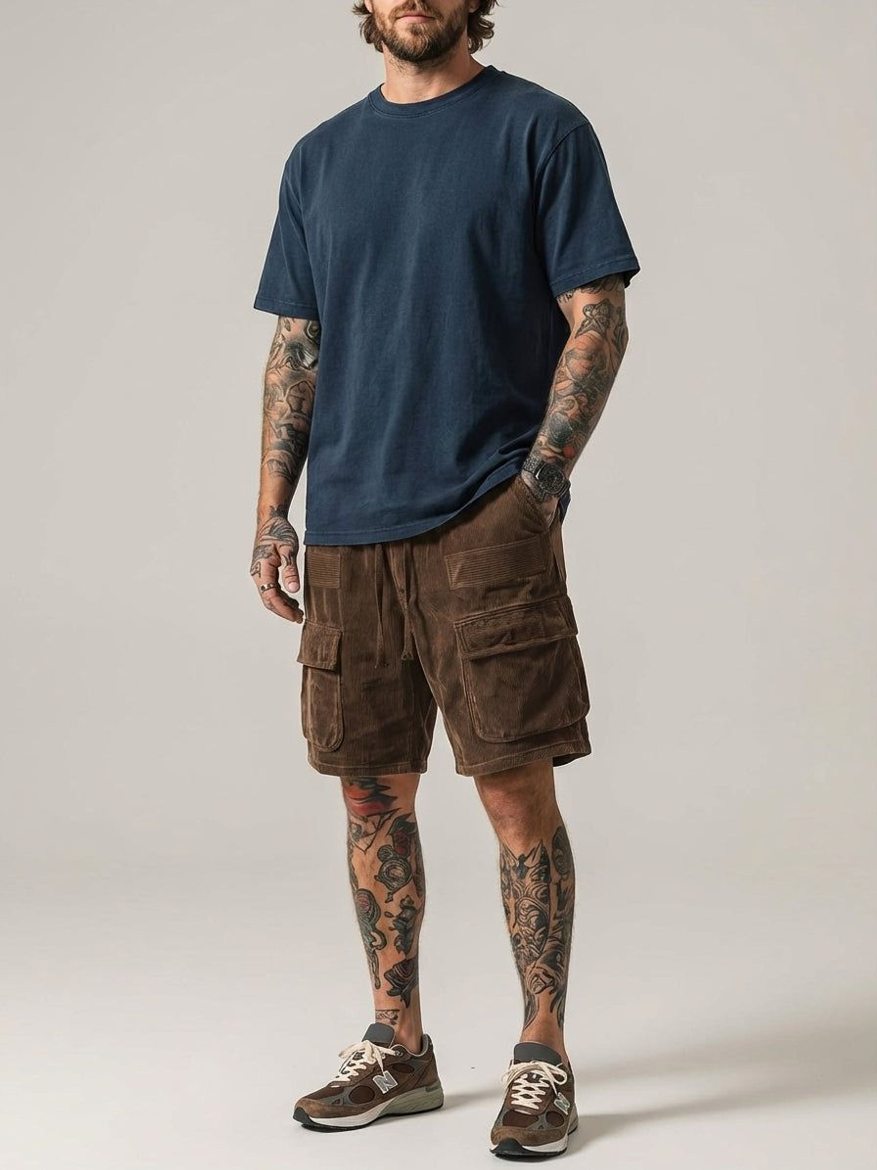 Luca Varn | Men's Corduroy Cargo Shorts Brown