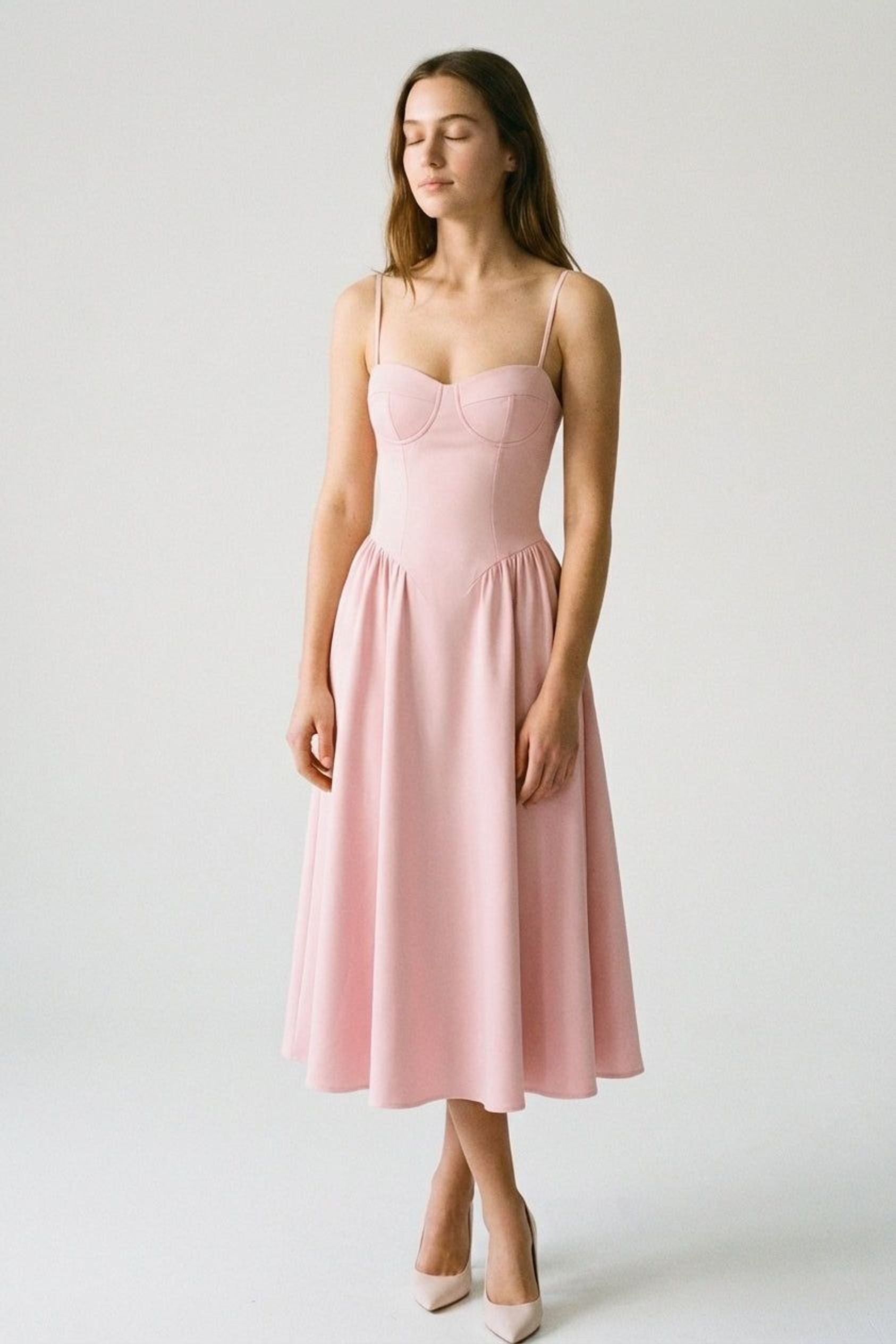 Elodie Vire | Women's Corset Midi Dress in Pink