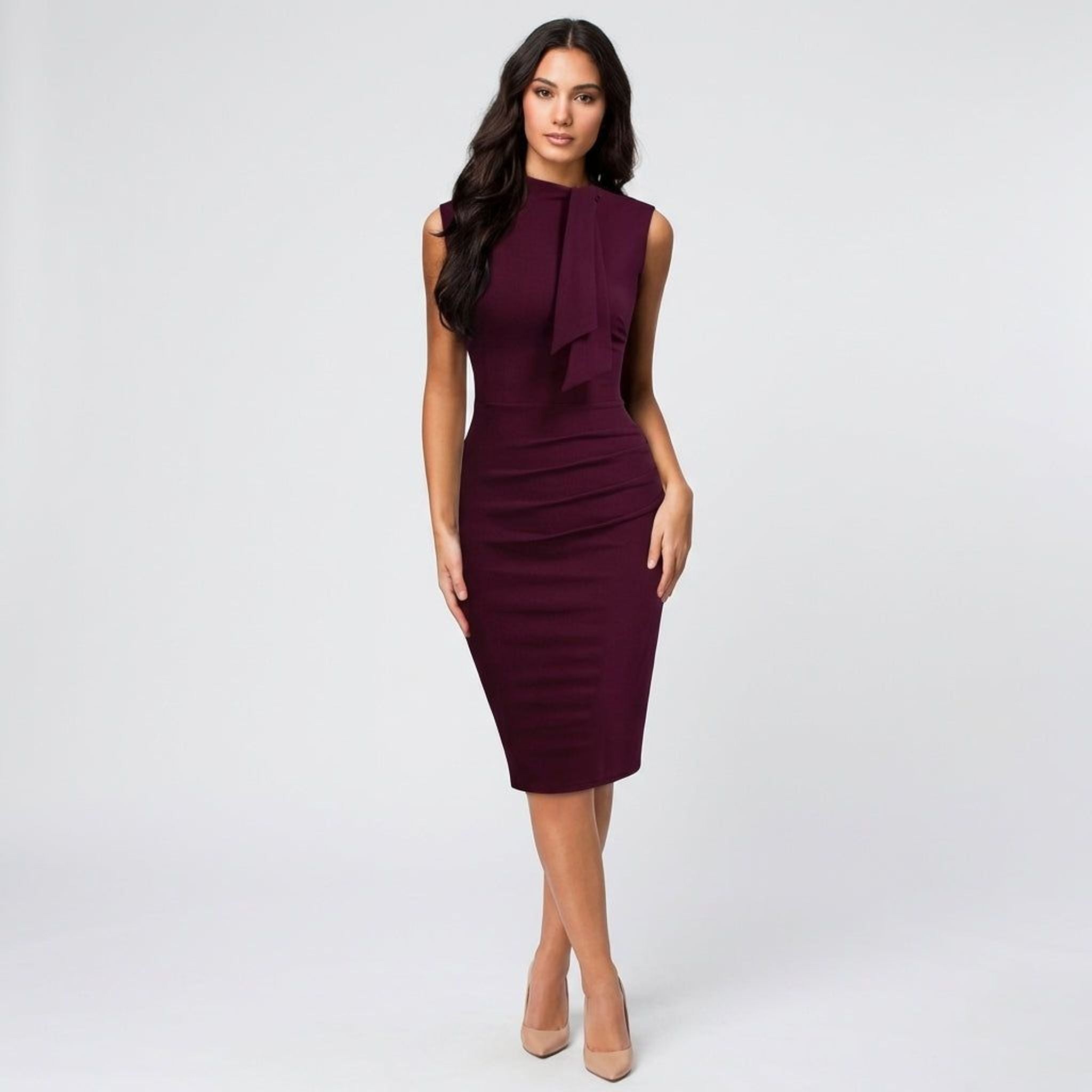 Elodie Varn | Women's Midi Sheath Dress in Wine Red, Black