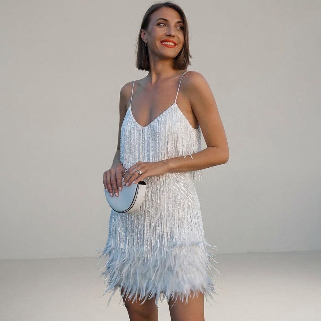Elena Faris | Women's Feather-Trim Mini Dress