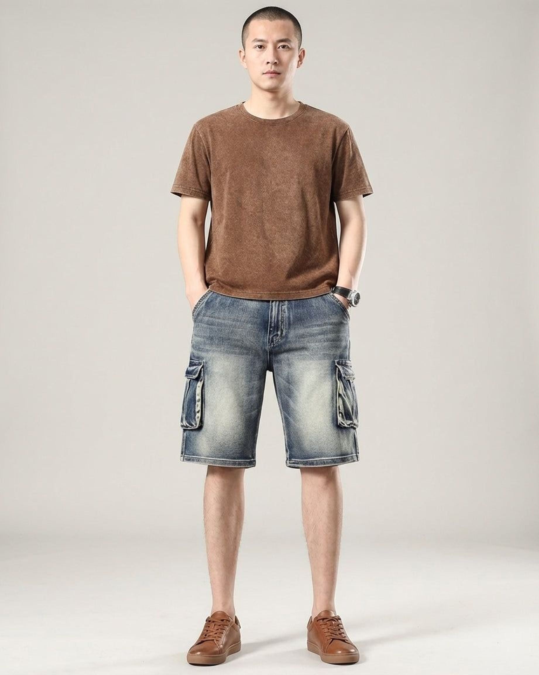 Thierry Vann | Men's Denim Cargo Shorts Blue