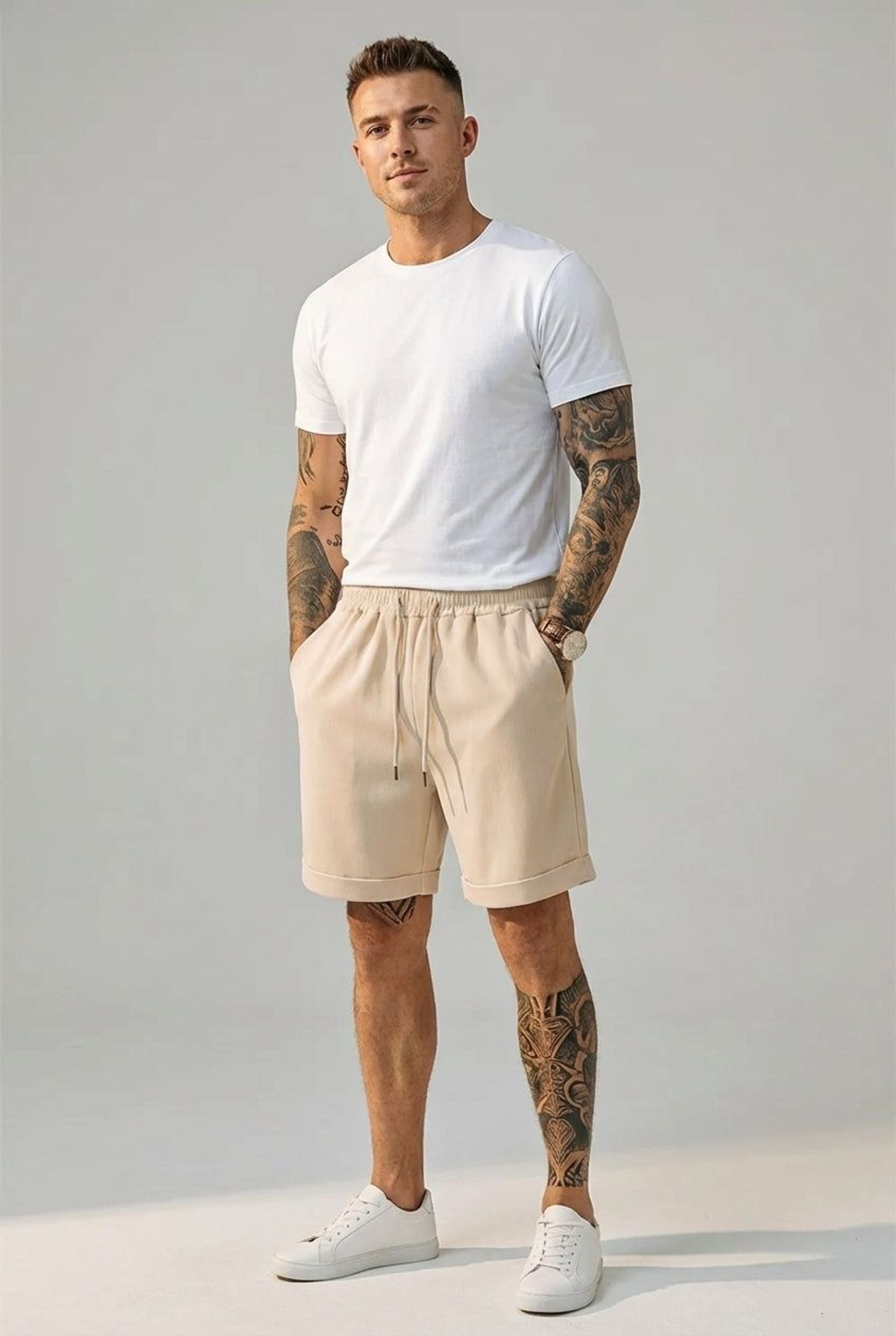 Cédric Vark | Men's Cuffed Lightweight Fabric Shorts