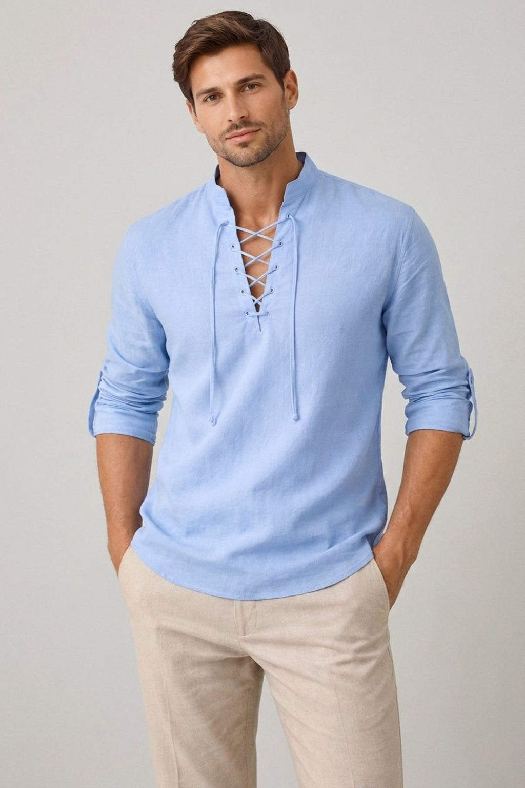 Lucien Brask | Men's Lace-Up Long Sleeve Shirt