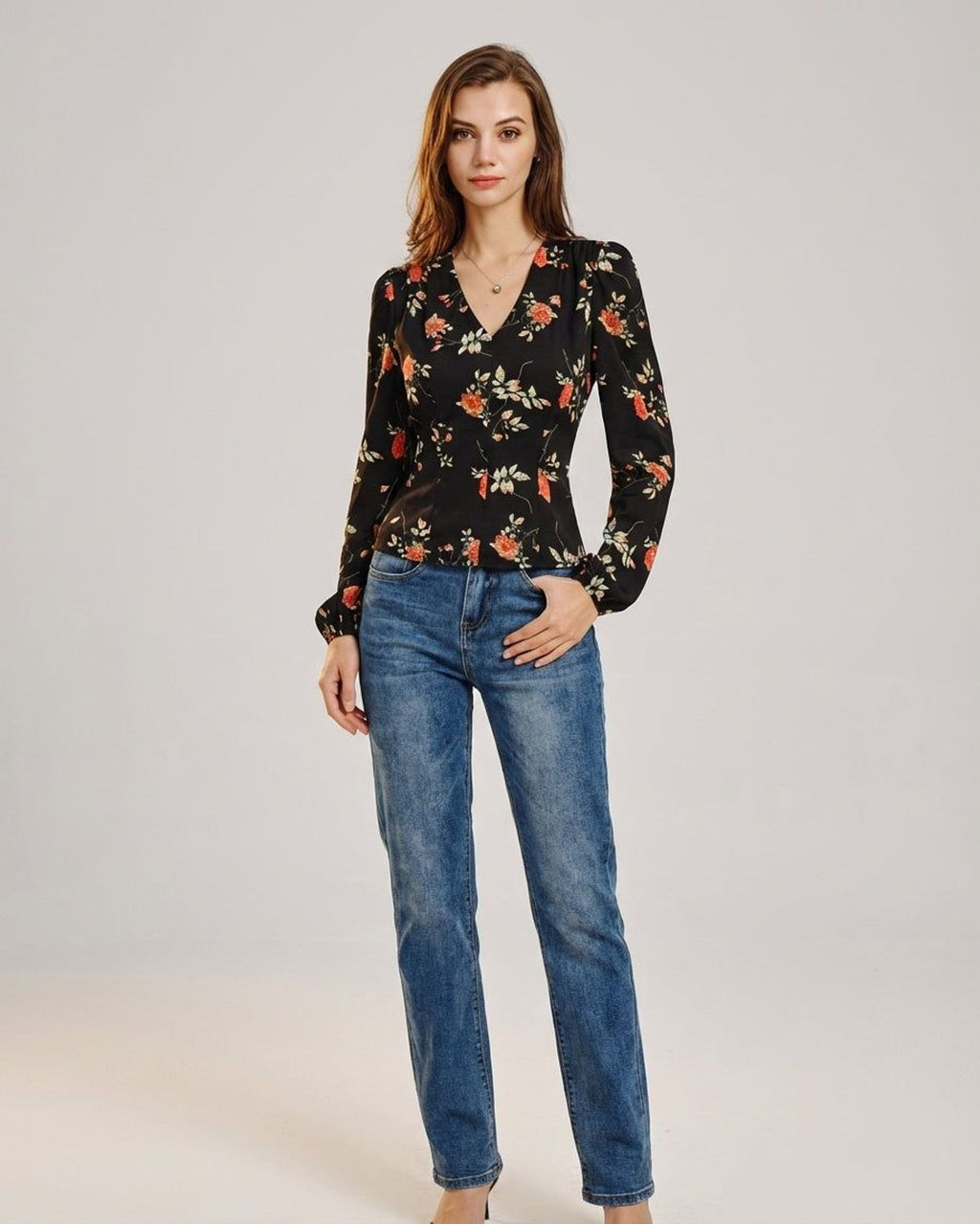 Elodie Vance | Women's Floral V Neck Blouse