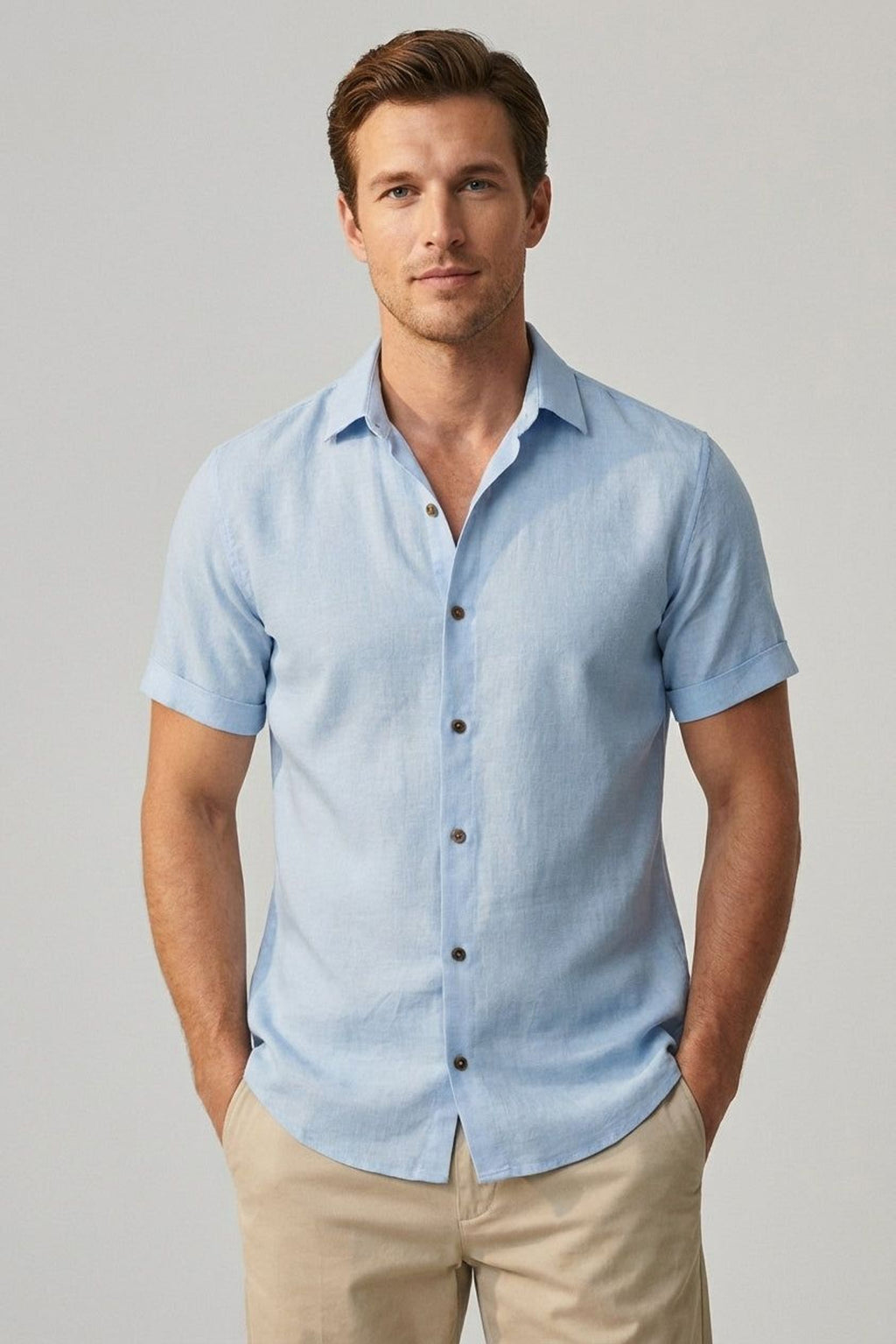 Ethan Lark | Men's Short Sleeve Button-Up Blue Shirt