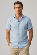 Ethan Lark | Men's Short Sleeve Button-Up Blue Shirt