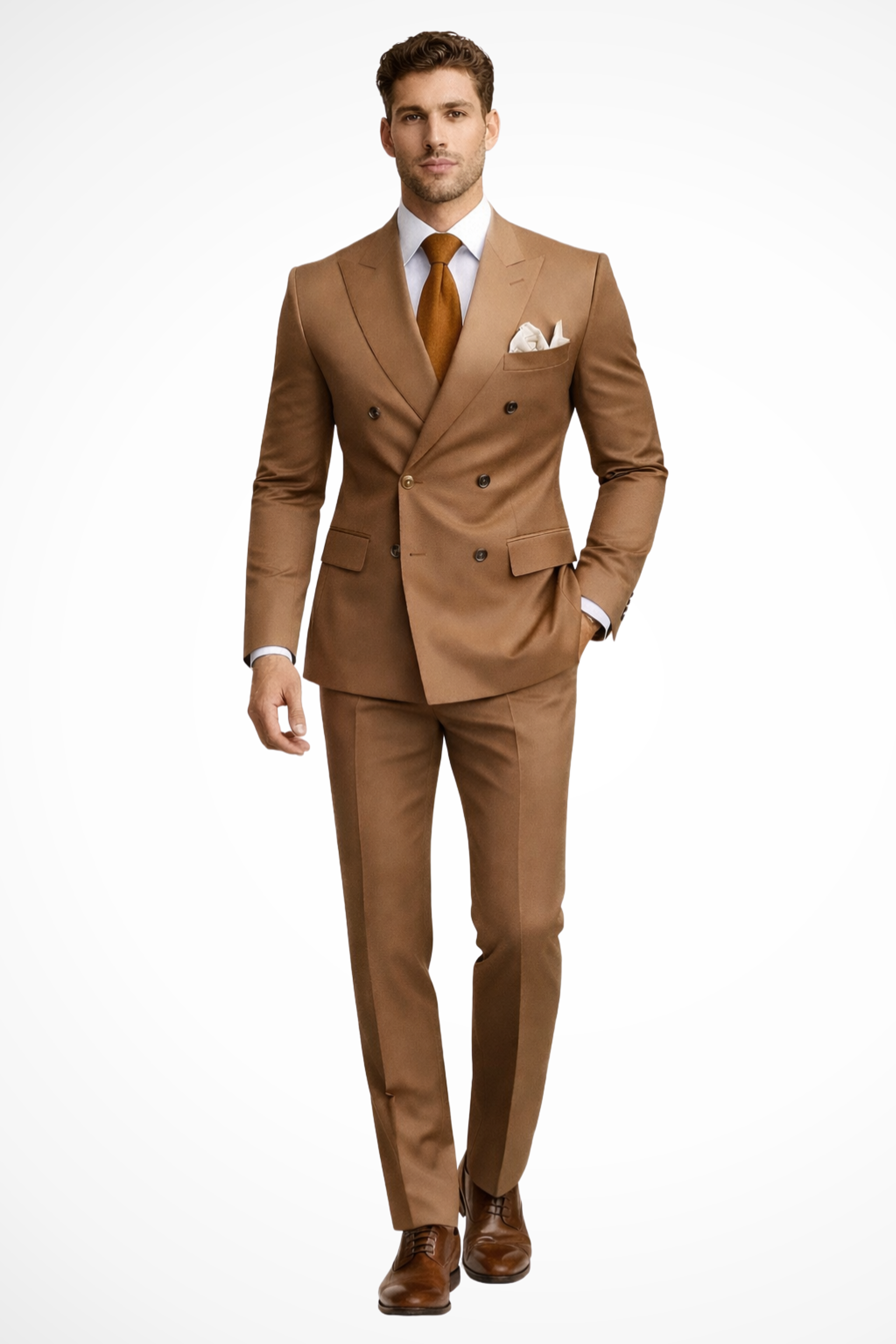 Lucien Vark | Men's Double Breasted Suit Camel
