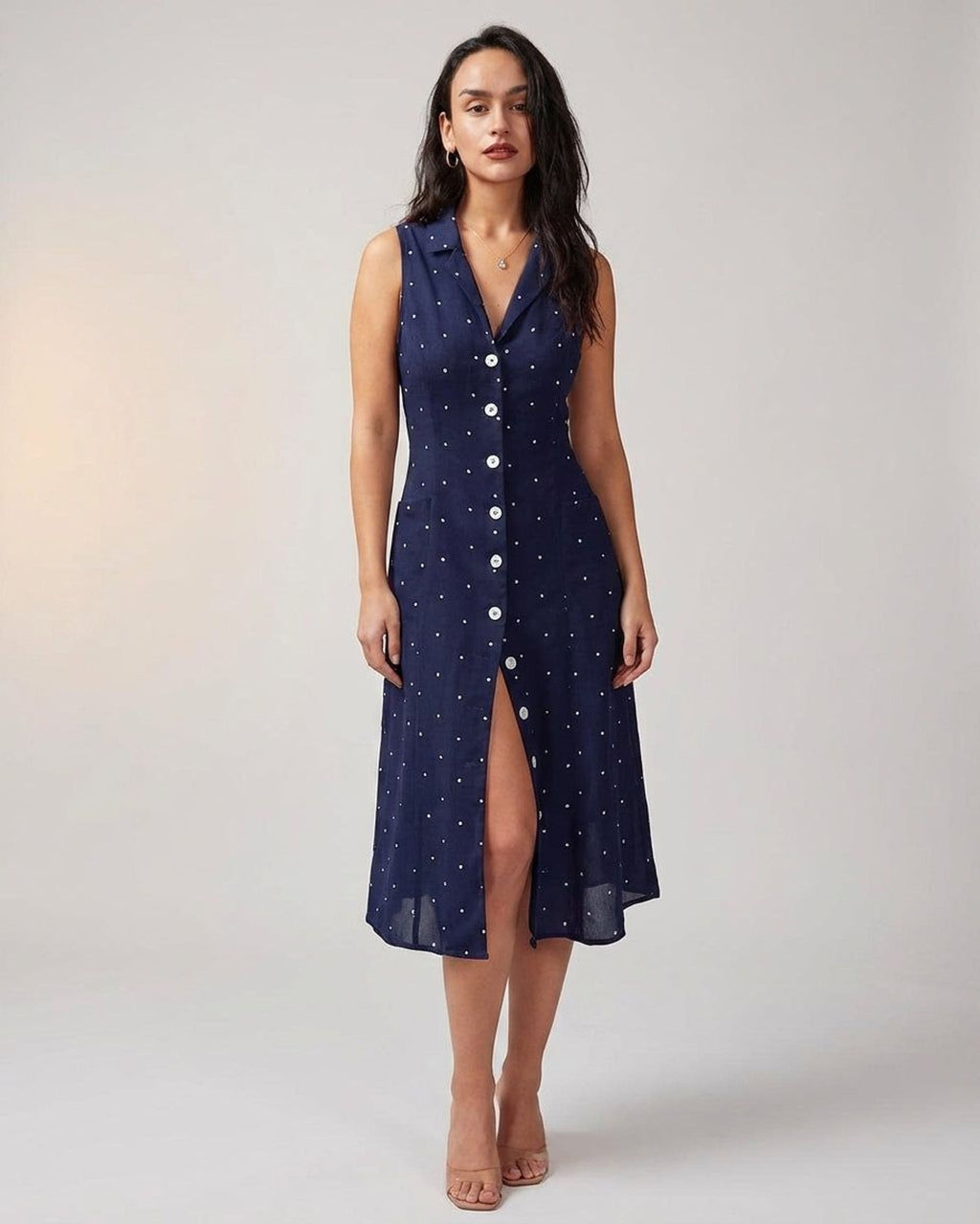 Elodie Ferris | Women's Sleeveless Polka Dot Midi Dress