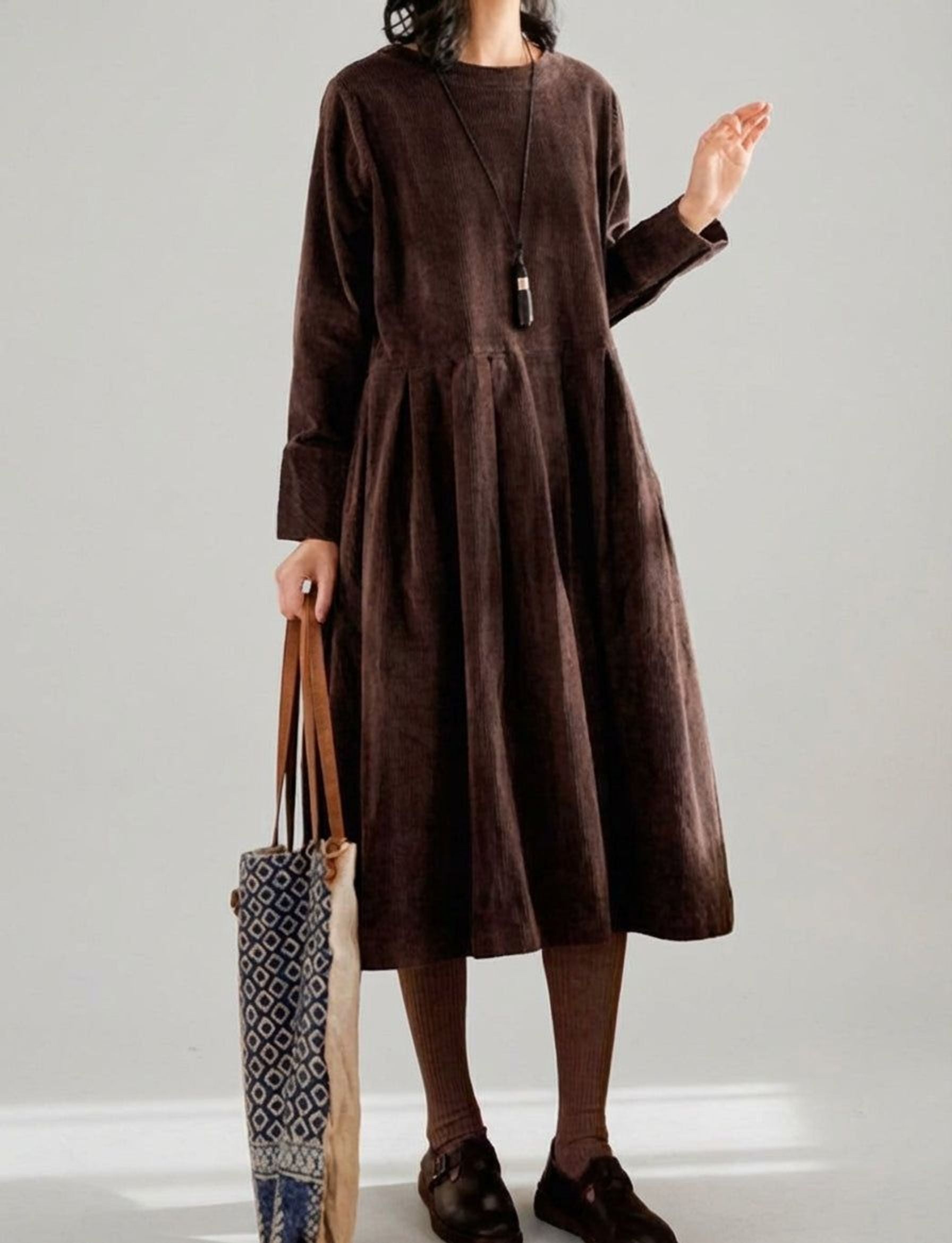 Céleste Varro | Women's French Velvet Dress in Brown, Blue