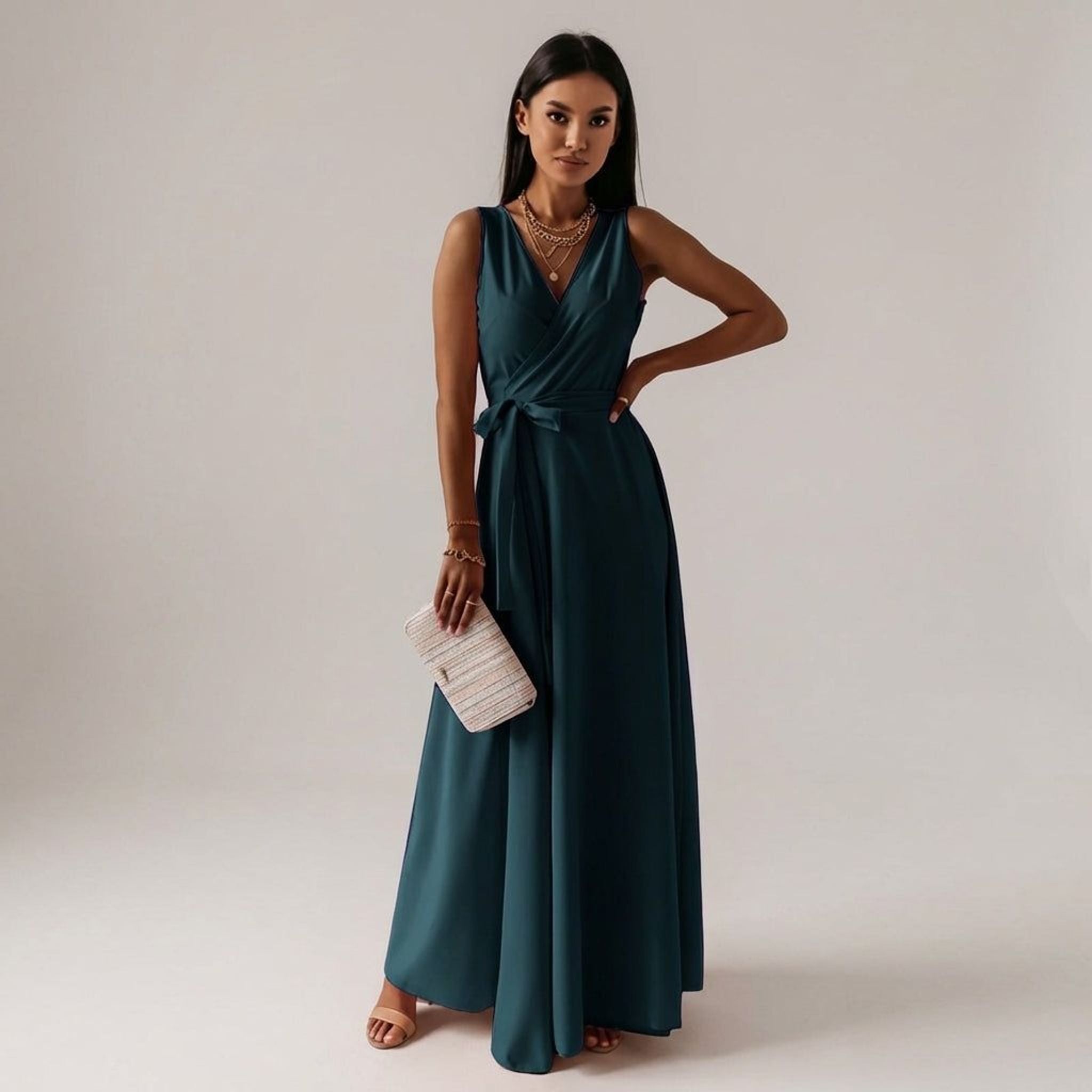 Clara Vex | Women's Long V-Neck Dress
