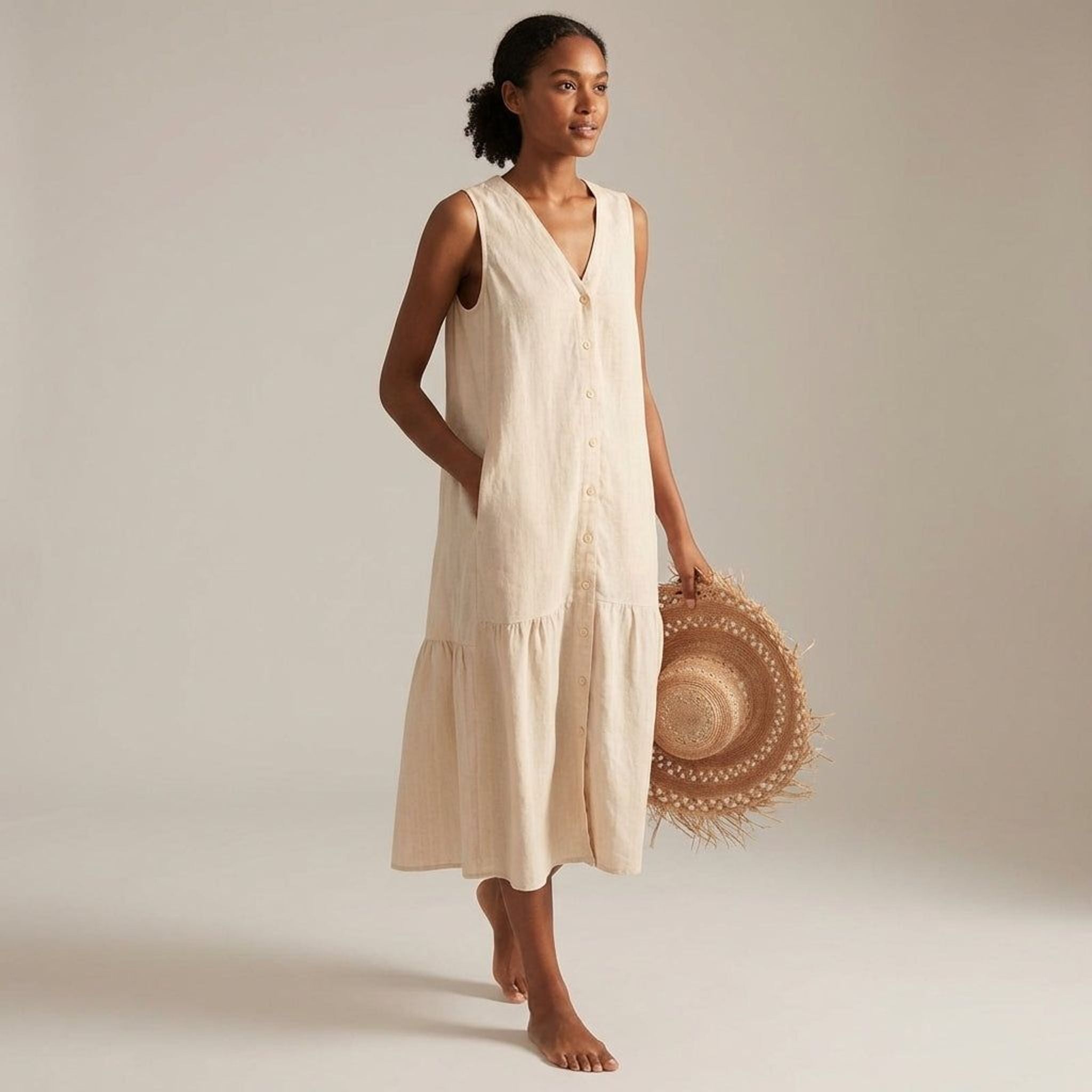 Elara Fynn | Women's V-Neck Linen Dress