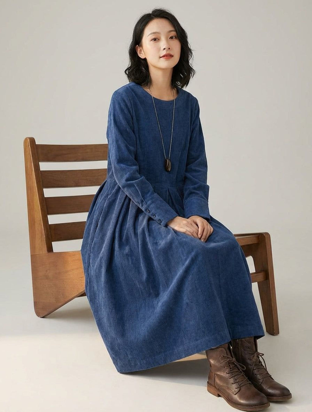 Céleste Varro | Women's French Velvet Dress in Brown, Blue