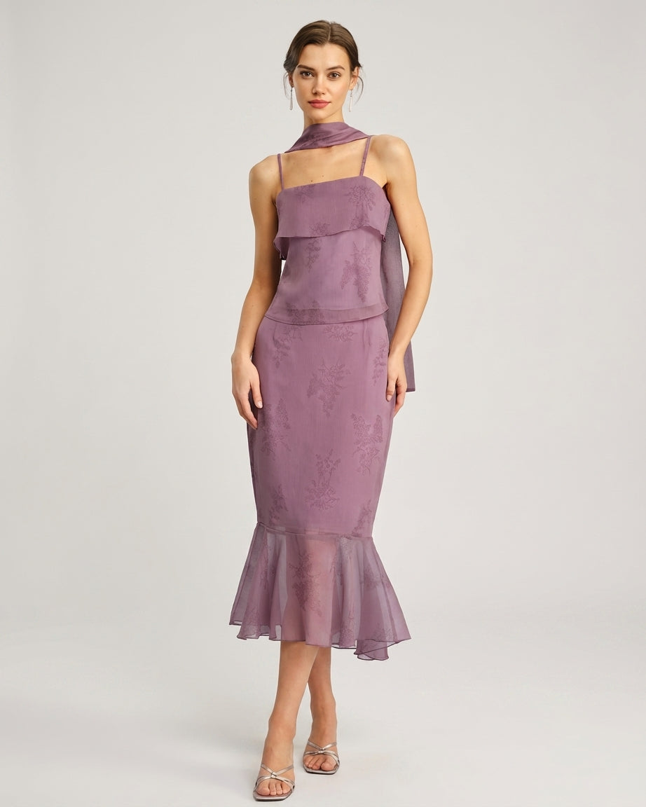 Mila Green | Purple Floral Mermaid Midi Skirt