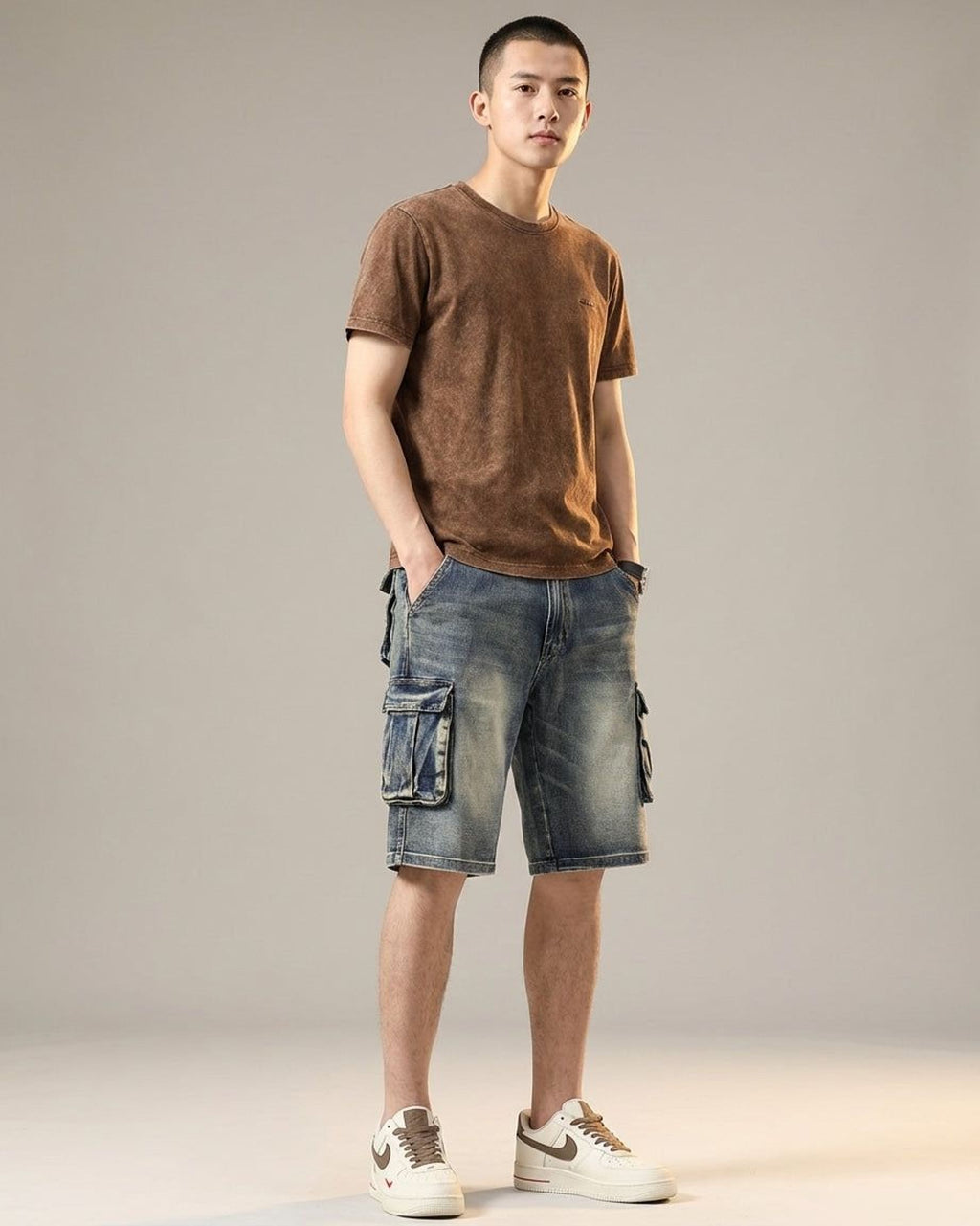 Thierry Vann | Men's Denim Cargo Shorts Blue