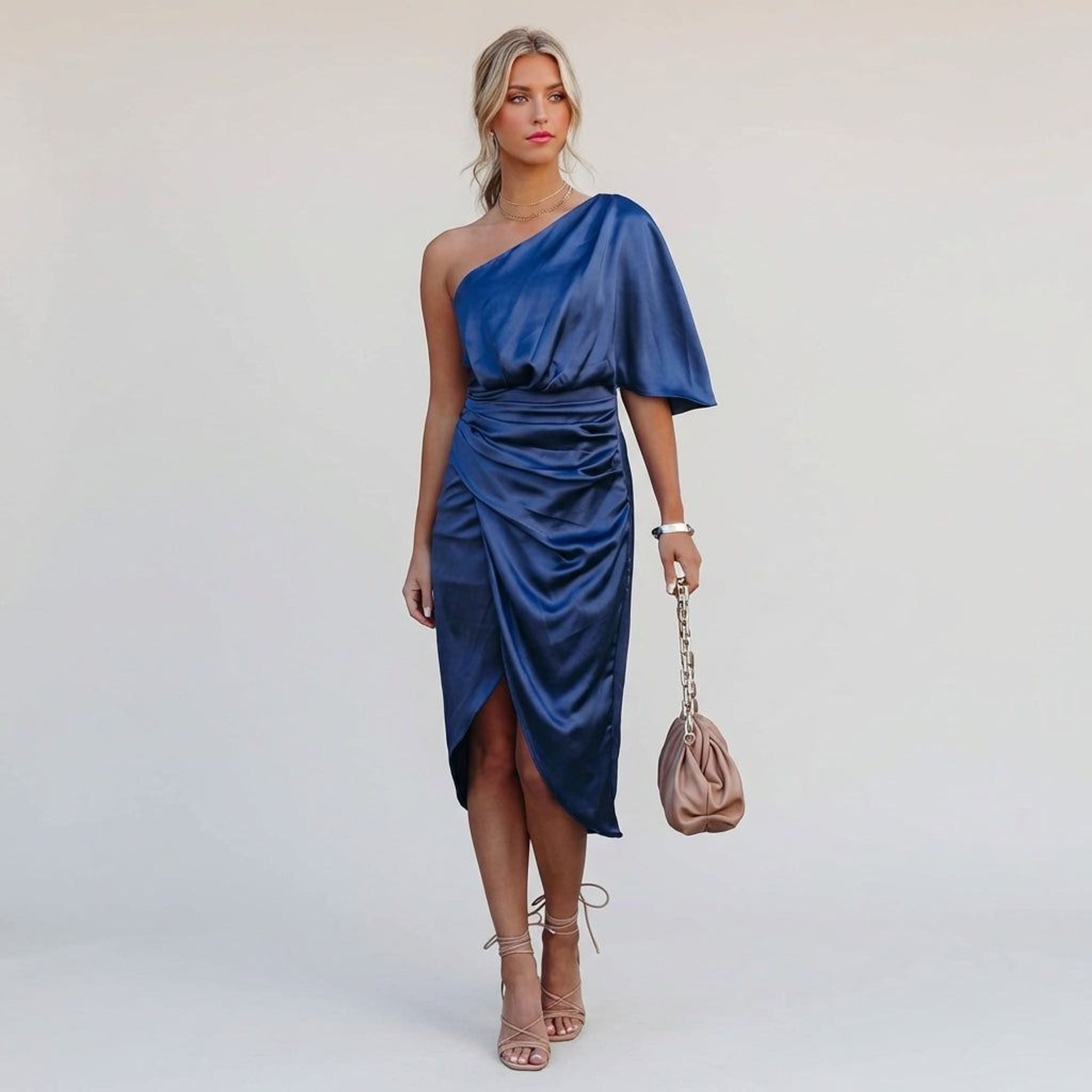 Lucie Merin | Women's Satin One Shoulder Mini Dress