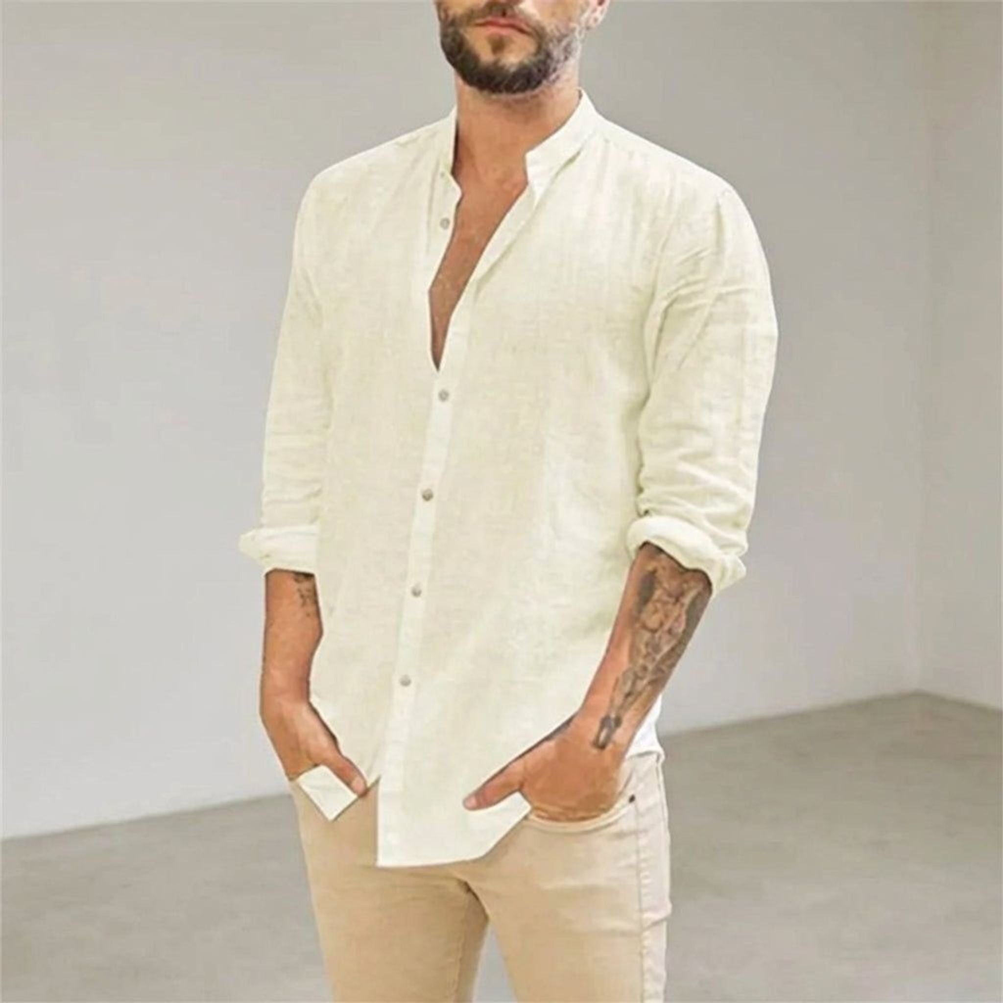 Jules Taro | Men's Lightweight Linen Shirt Beige White Black Light Blue Gray