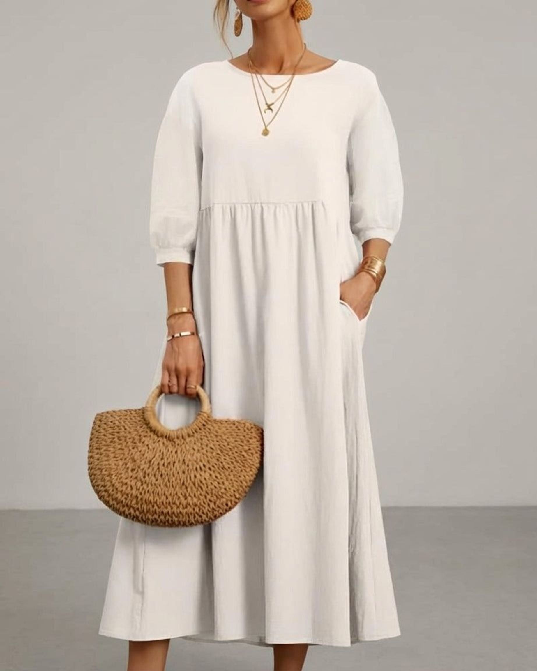 Celeste Brin | Women's Cotton Linen Midi Dress