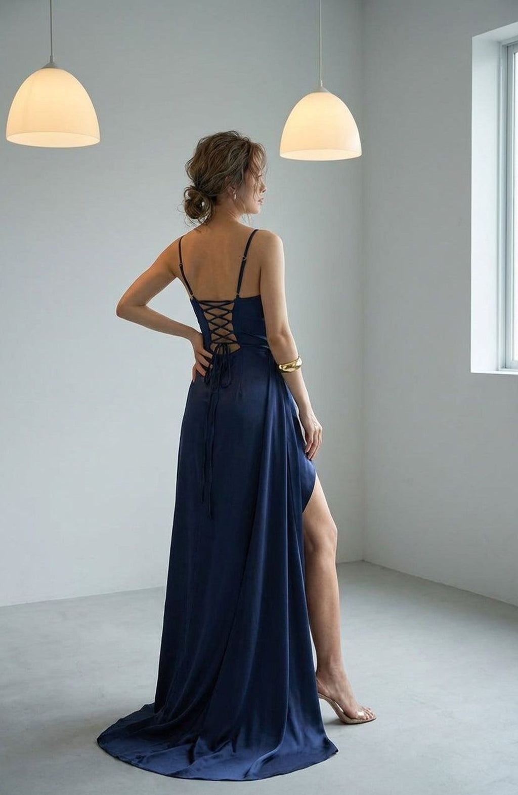 Elara Voss | Women's Navy Blue Evening Maxi Dress