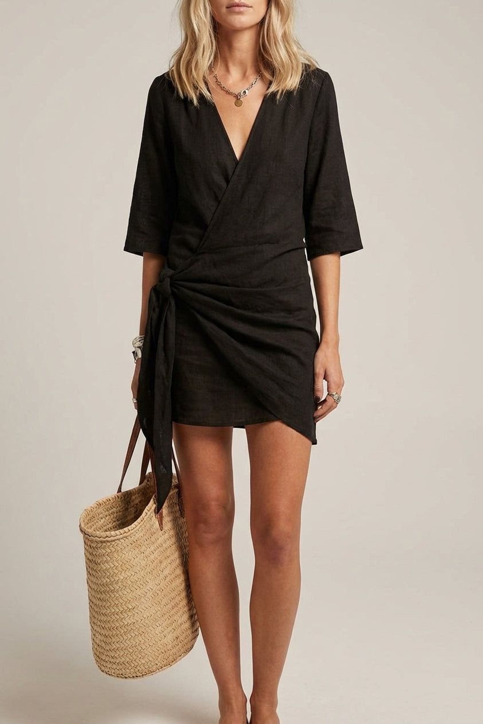 Elodie Brine | Women's Linen Wrap Mini Dress