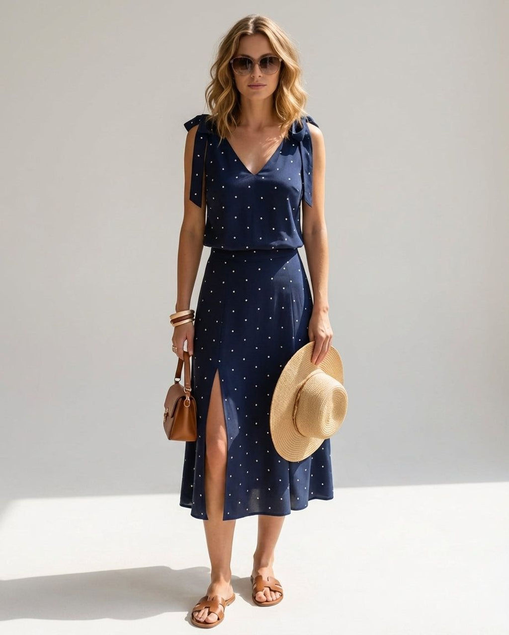 Elena Voss | Women's Navy Polka Dot Midi Skirt