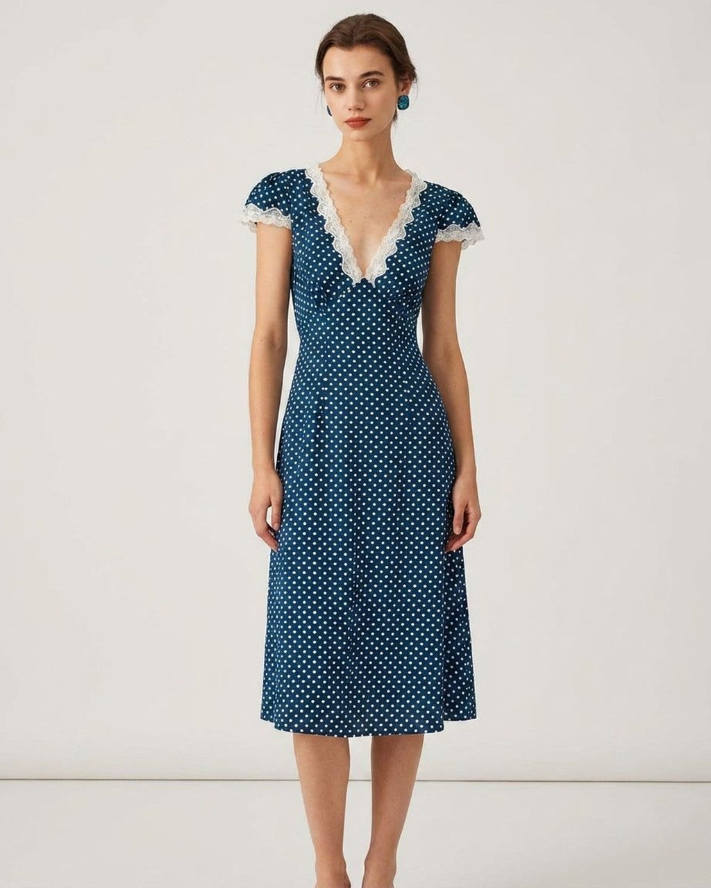 Elodie Tryst | Women's V Neck Polka Dot Maxi Dress