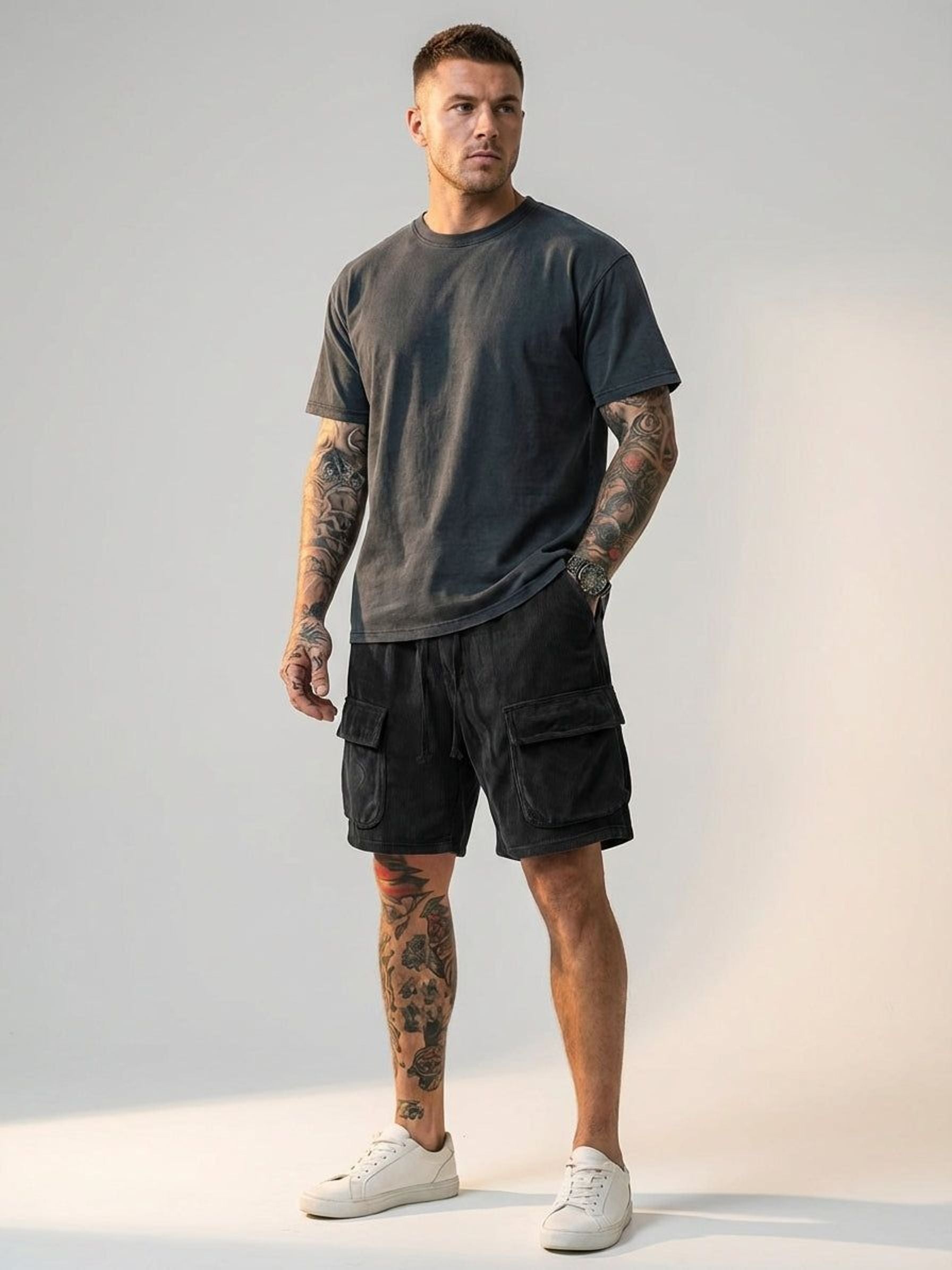 Luca Varn | Men's Corduroy Cargo Shorts Brown