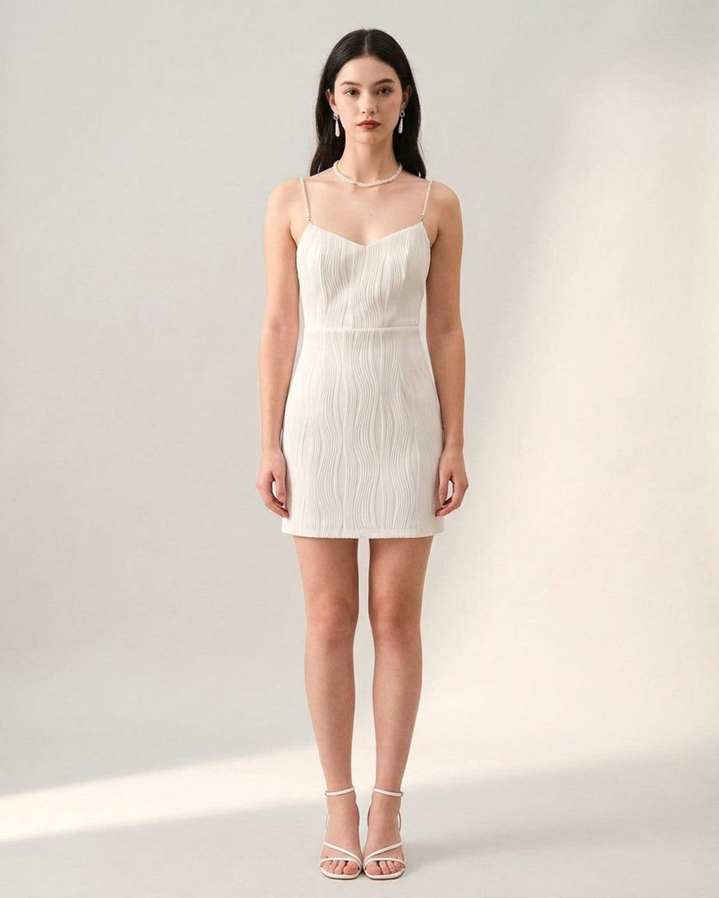 Elodie Varn | Women's Wave Textured Pearl Strap Midi Dress