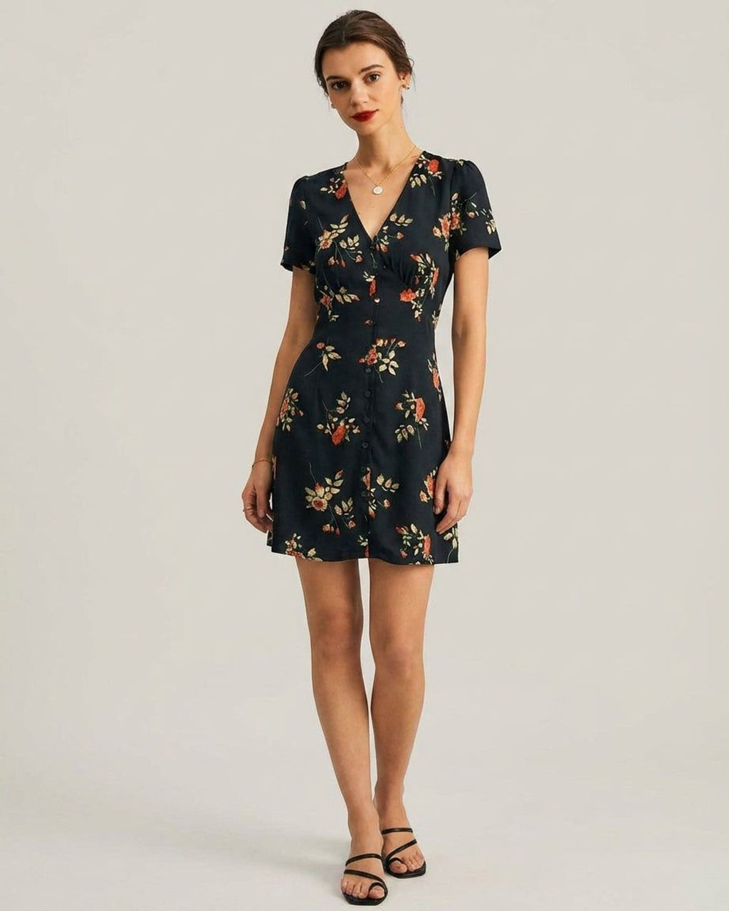 Elodie Varn | Women's Black Floral V Neck Maxi Dress