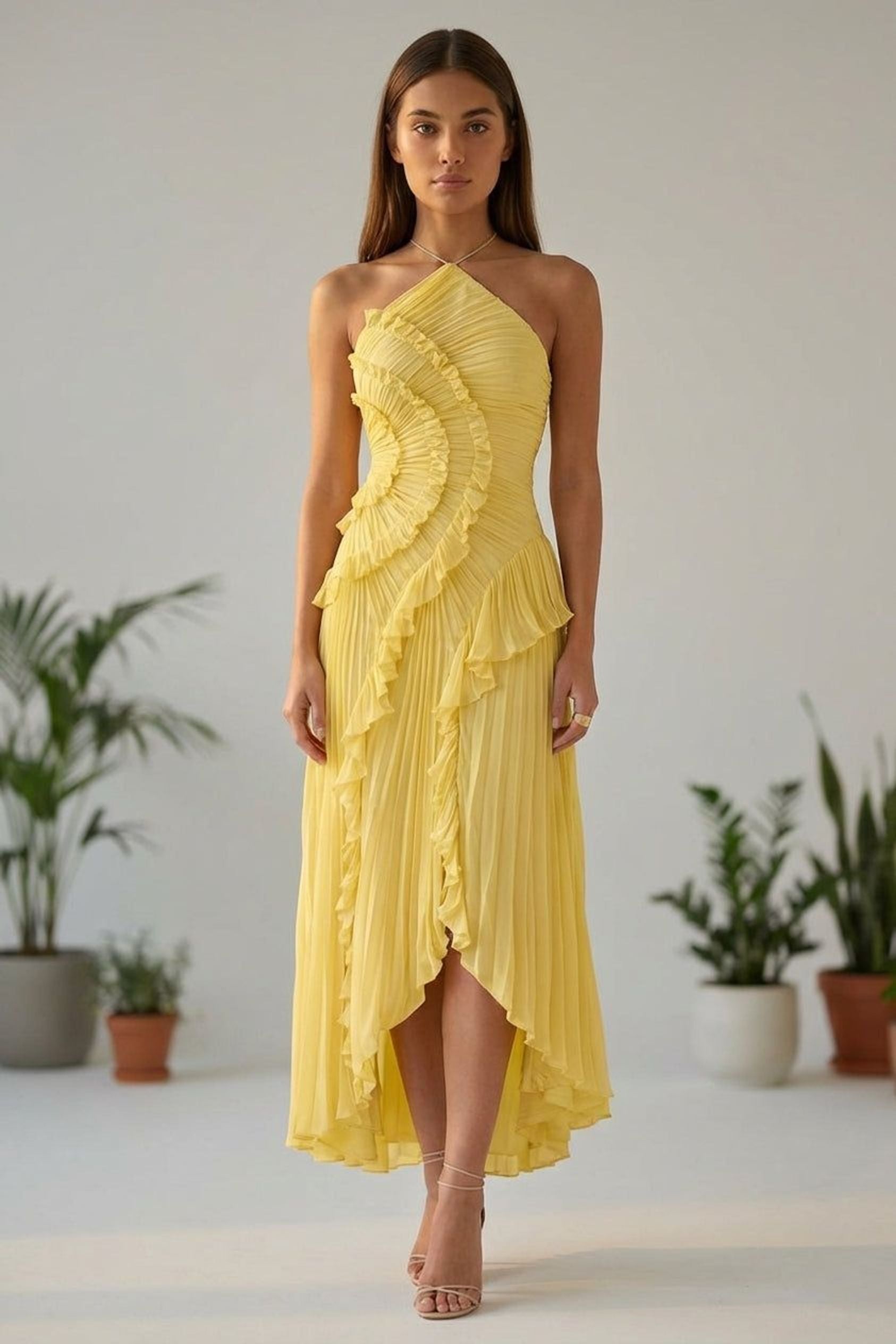 Elodie Varn | Women's Halter Ruffled Maxi Dress