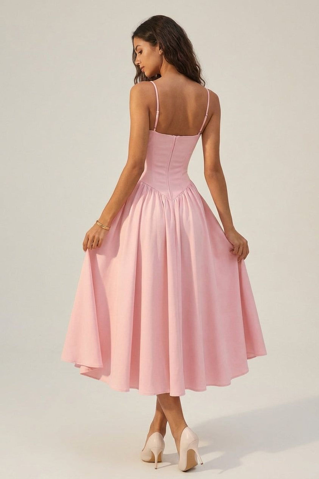Elodie Vire | Women's Corset Midi Dress in Pink